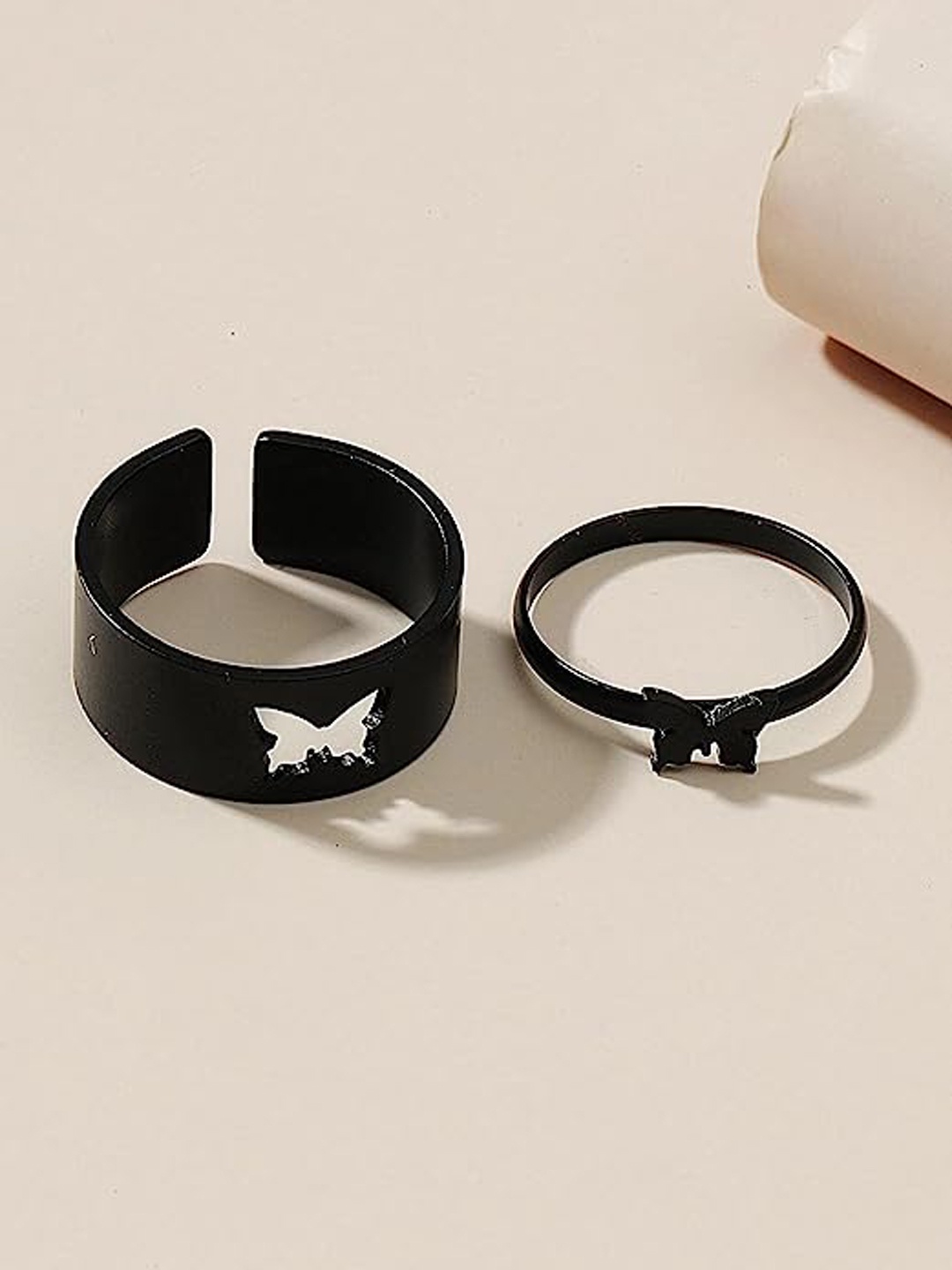 VIEN Butterfly Shaped Couple Ring, Black