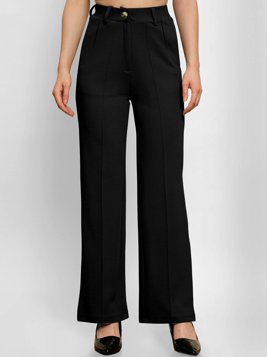 

AUSK Women Relaxed Straight Fit High-Rise Casual Parallel Trousers, Black