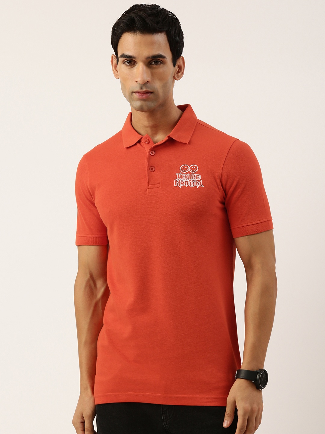 

Smiley Men Printed Polo Collar T-shirt, Orange