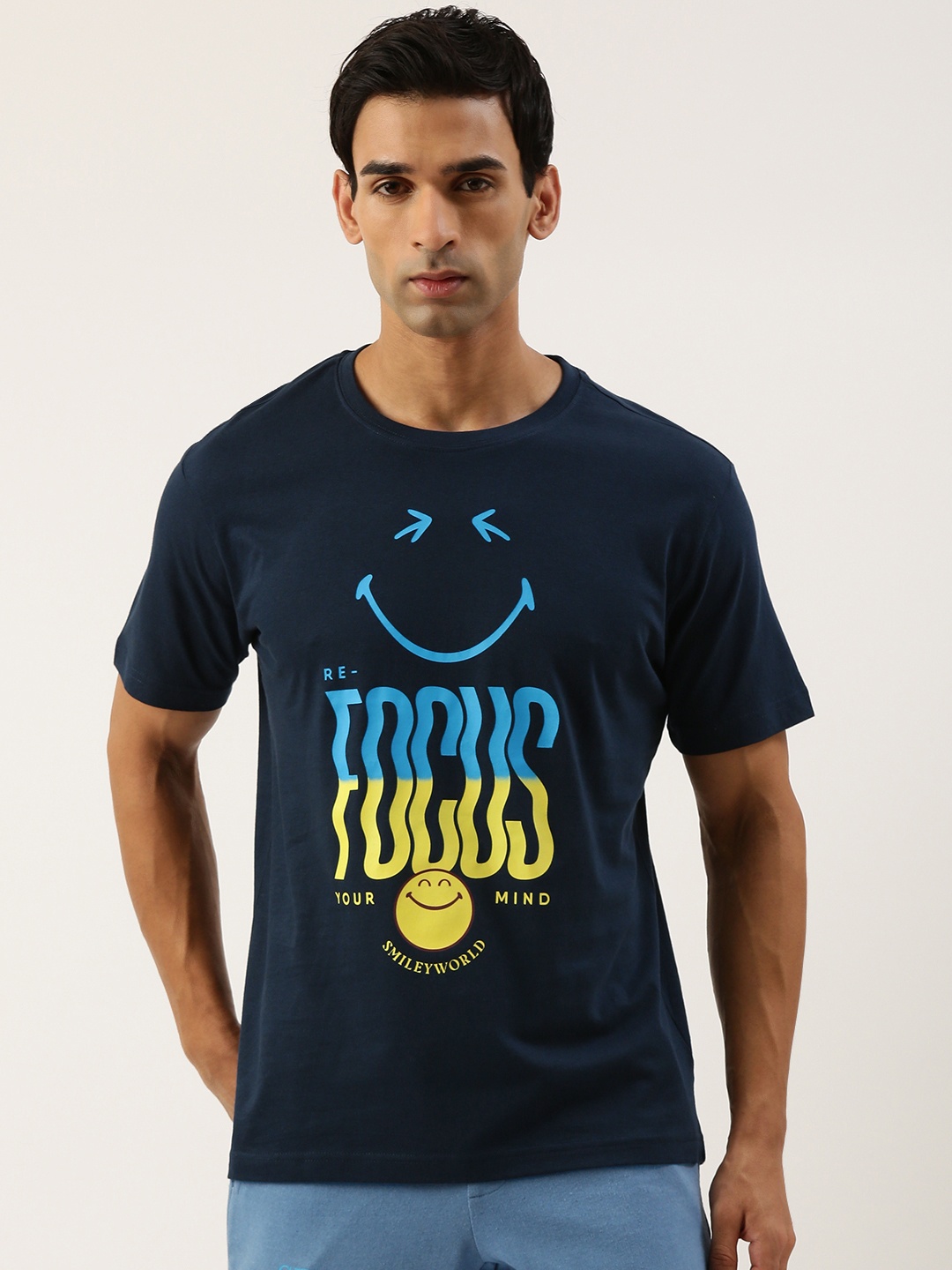 

Smiley Men Graphic Printed T-shirt, Navy blue