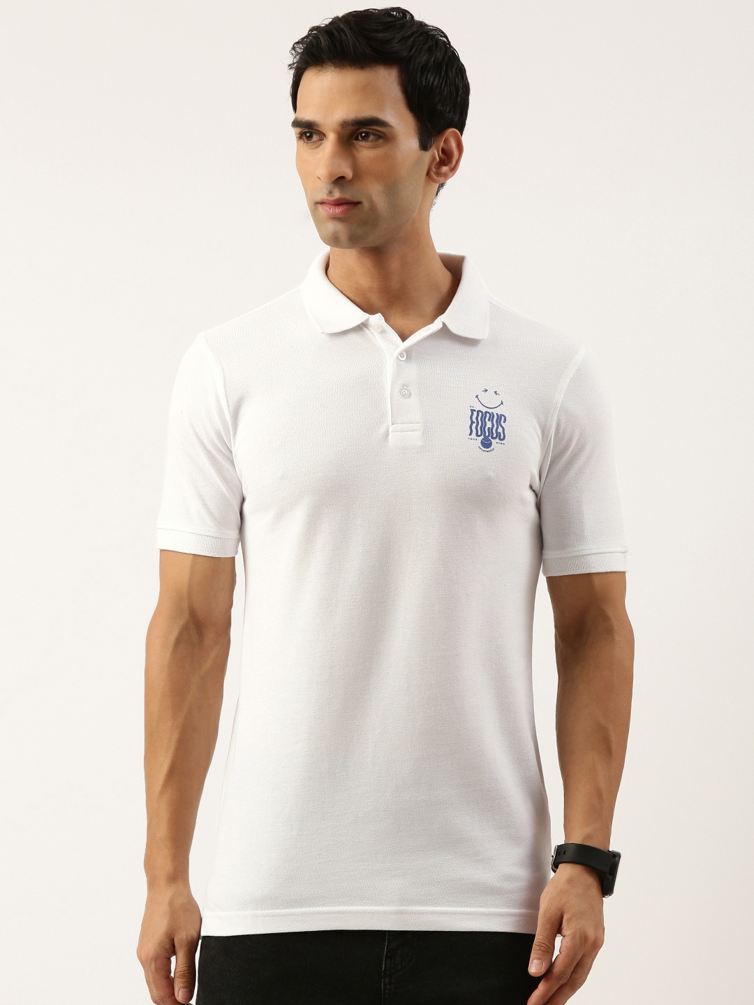 

Smiley Men Typography Printed Polo Collar T-shirt, White