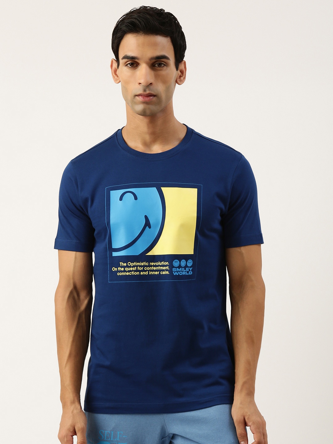 

Smiley Men Graphic Printed T-shirt, Navy blue