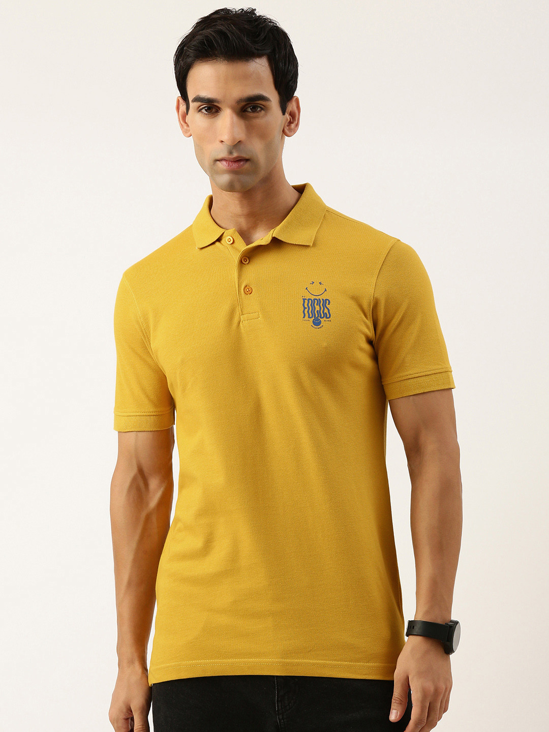 

Smiley Men Typography Printed Polo Collar T-shirt, Yellow