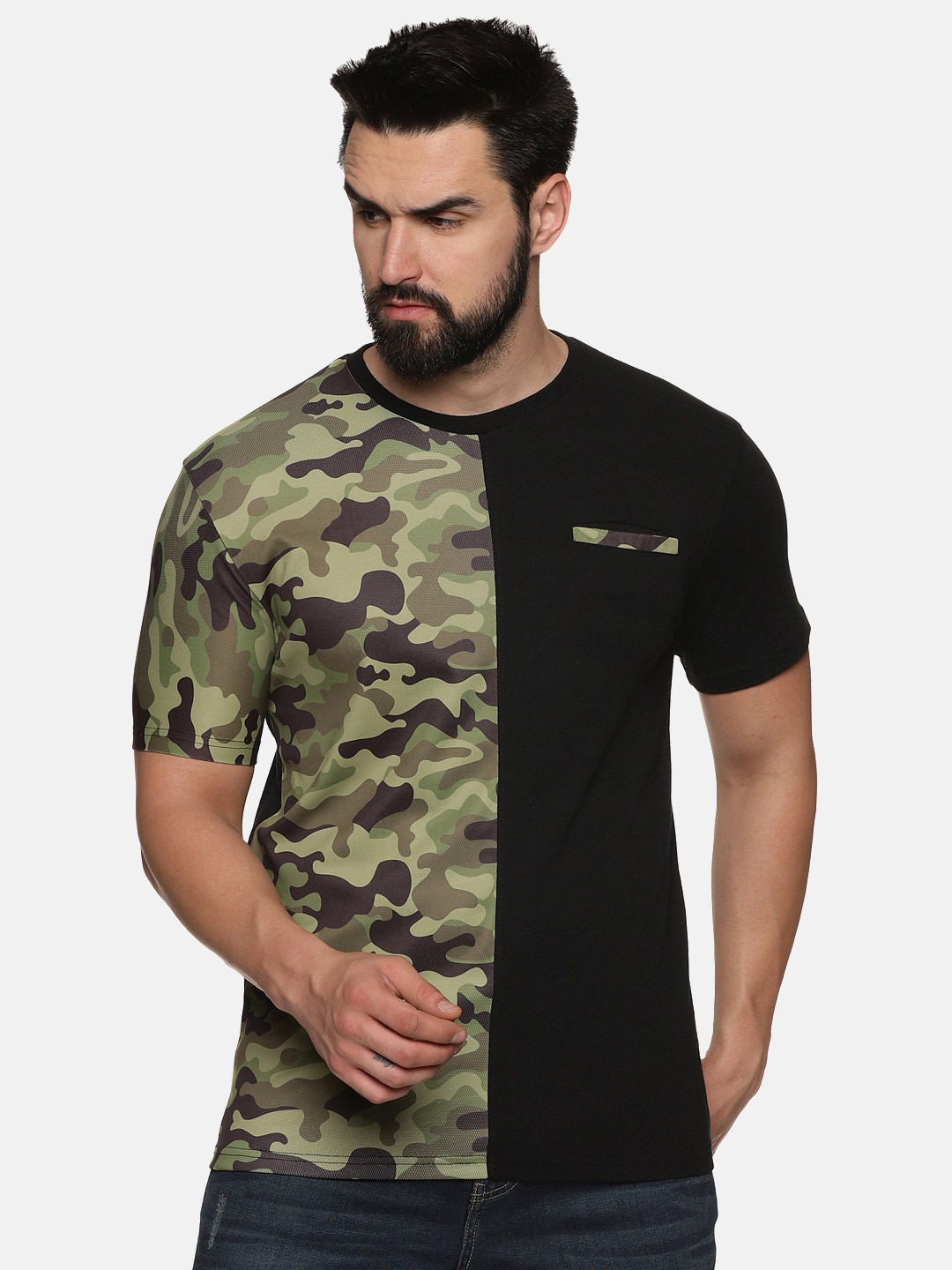 

UrGear Camouflage Printed Chest Pocket Pure Cotton T-shirt, Black