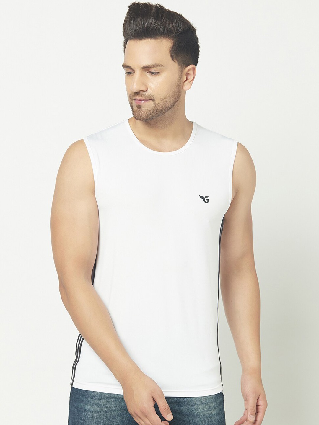 

GLITO Striped Innerwear Vest, White