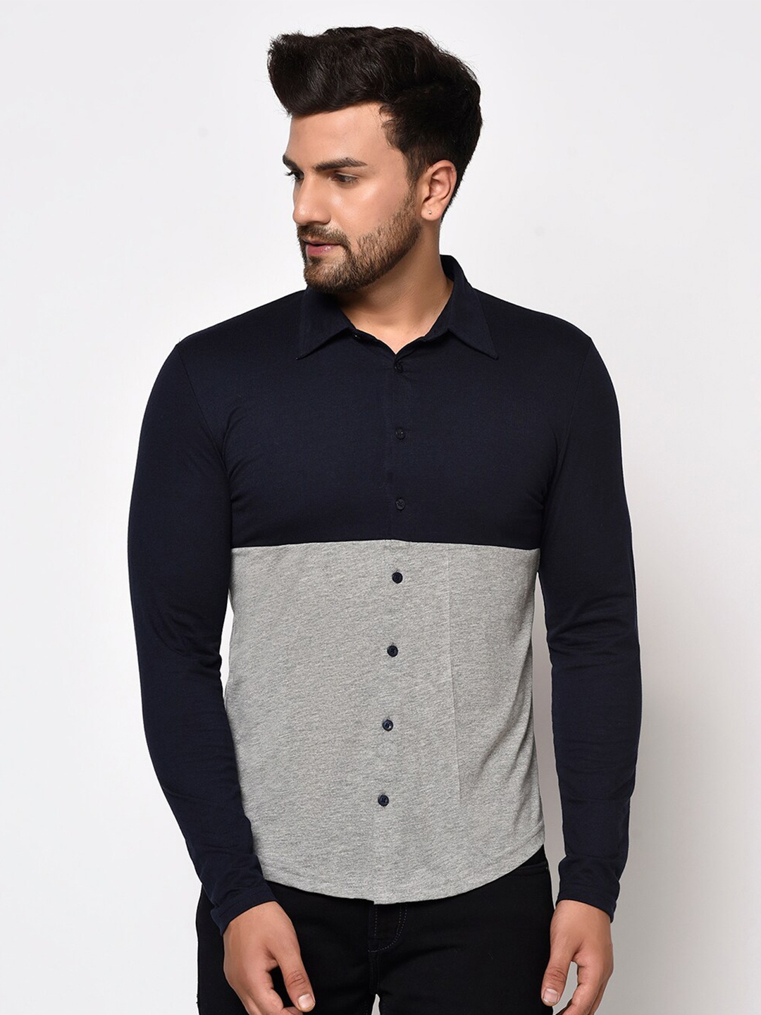 

GLITO Colourblocked Cotton Casual Shirt, Grey