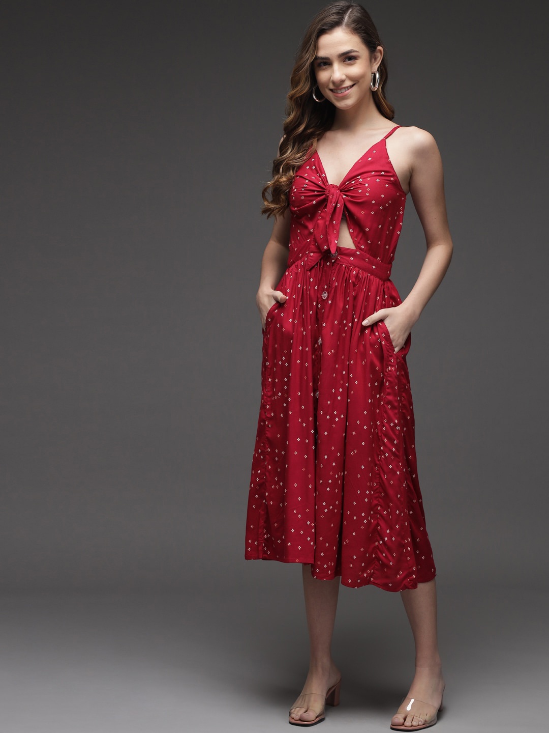 

BAESD Conversational Printed Sleeveless Midi Dress, Red
