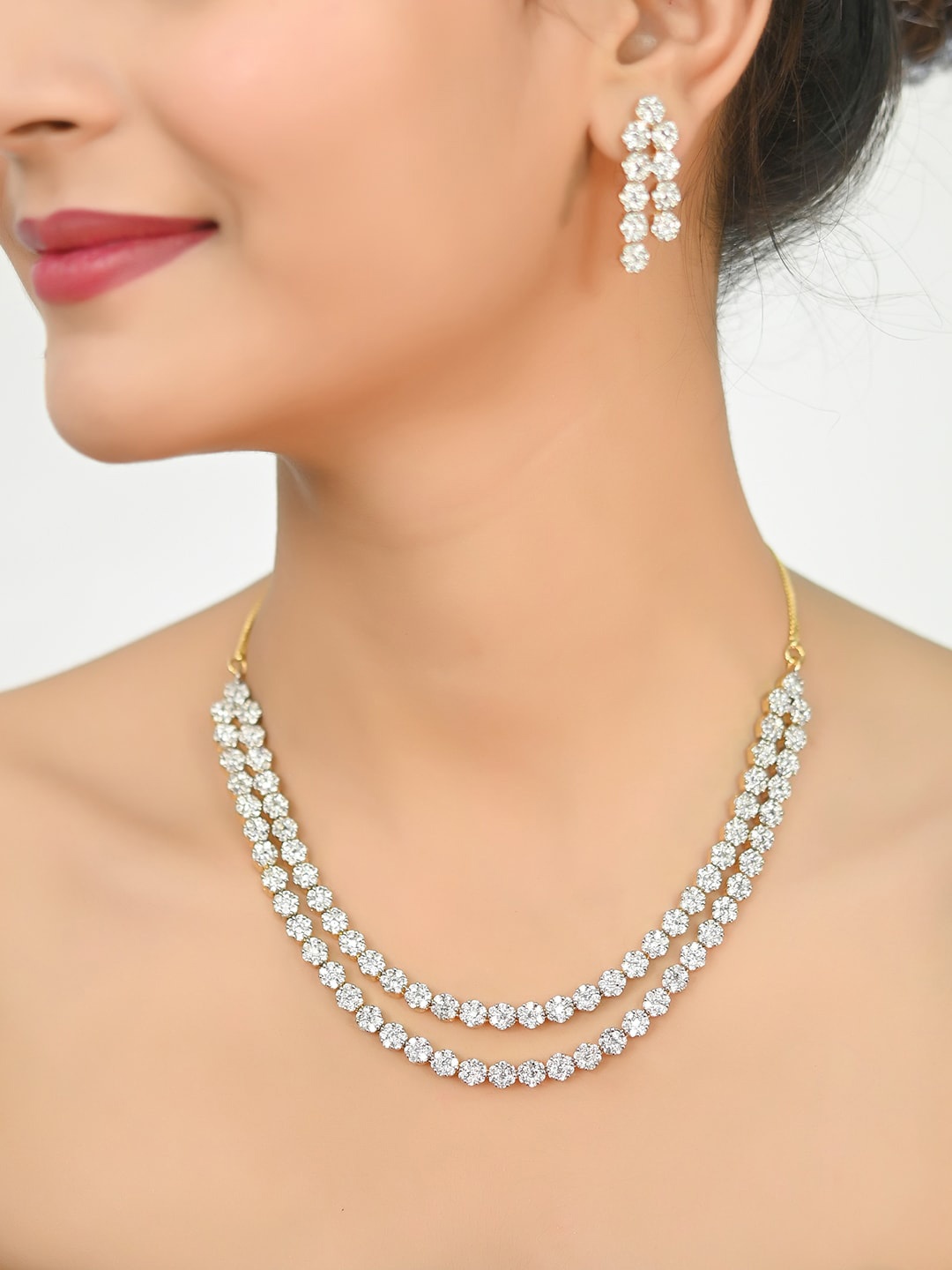 

RATNAVALI JEWELS Gold-Plated AD-Studded & Beaded Jewellery Set
