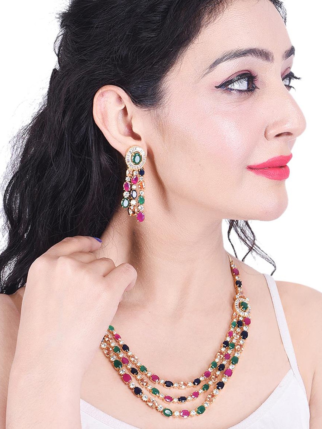 RATNAVALI JEWELS Gold-Plated AD-StuddedJewellerySet