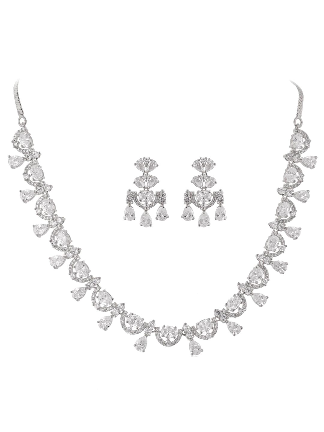 

RATNAVALI JEWELS Silver-Plated AD-Studded Jewellery Set