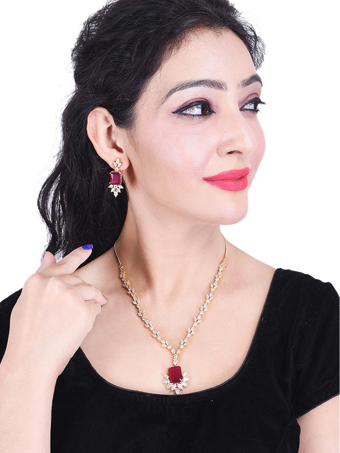 

RATNAVALI JEWELS Gold-Plated AD-Studded Jewellery Set