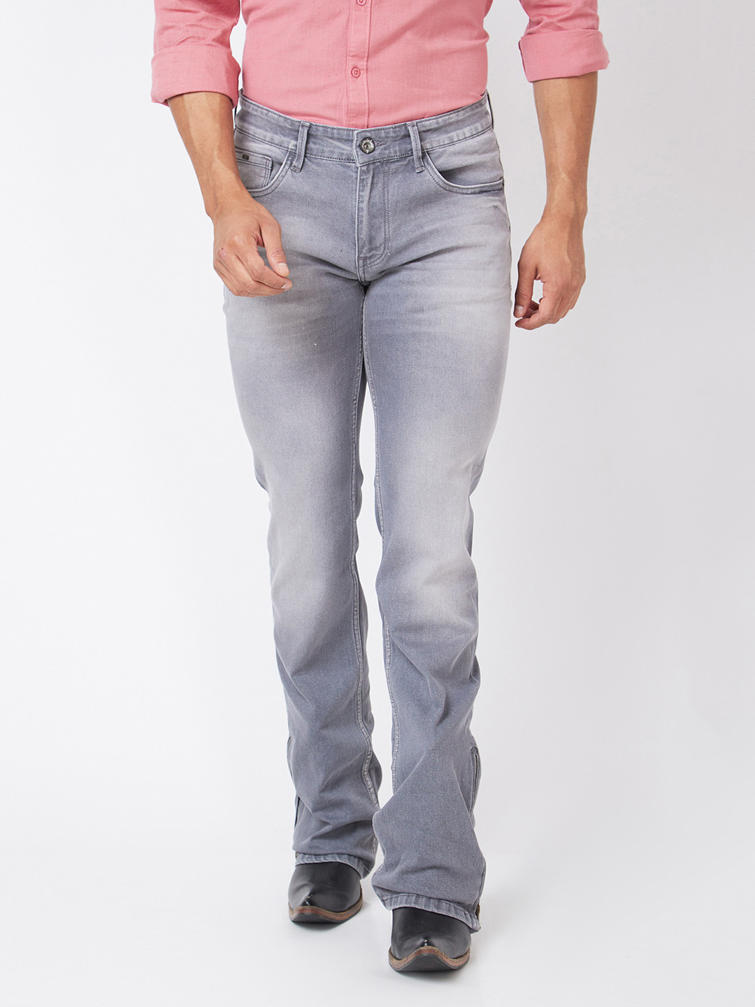 

mode de base Men Mid-Rise Heavy Fade Bootcut Jeans, Grey