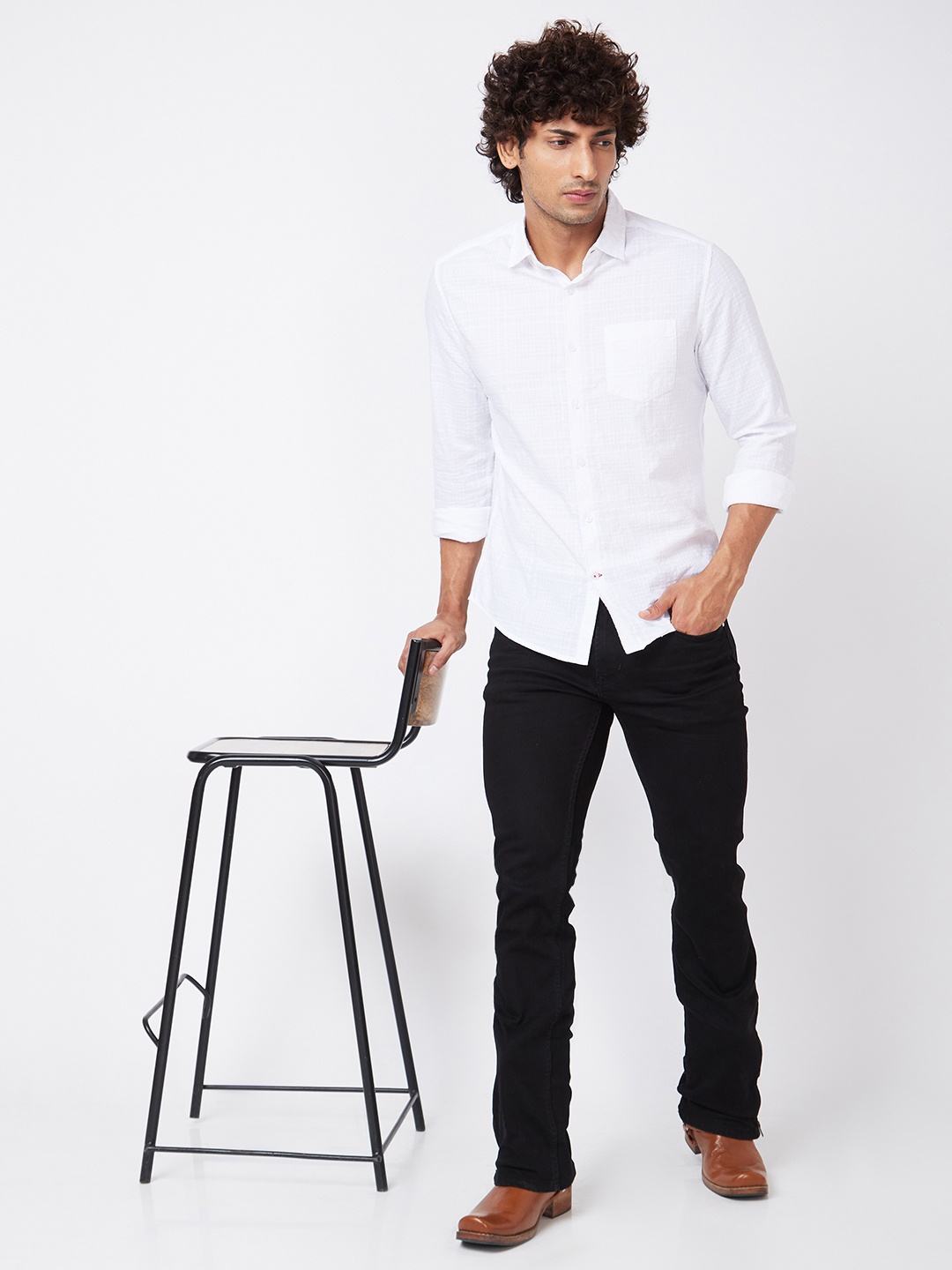 

mode de base Men Mid-Rise Clean Look Bootcut Cotton Jeans, Black