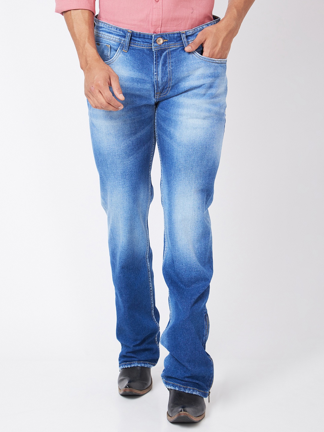 

mode de base Men Bootcut Low-Rise Low Distress Clean Look Heavy Fade Jeans, Blue