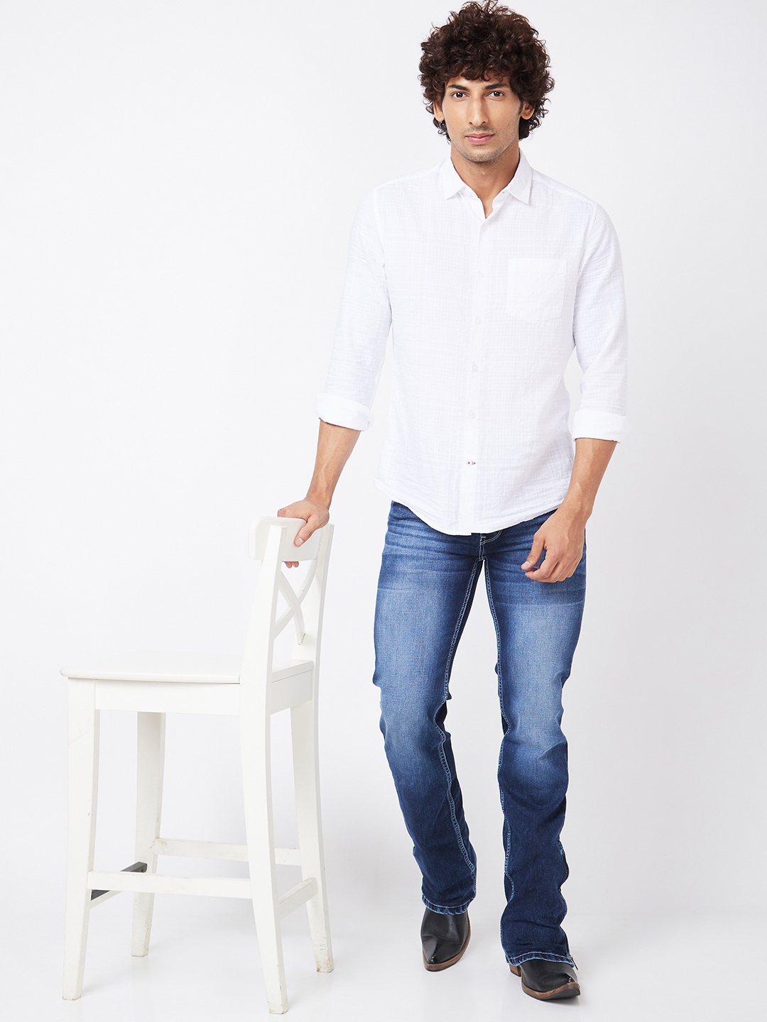 

mode de base Men Mid-Rise Heavy Fade Clean Look Bootcut Jeans, Navy blue