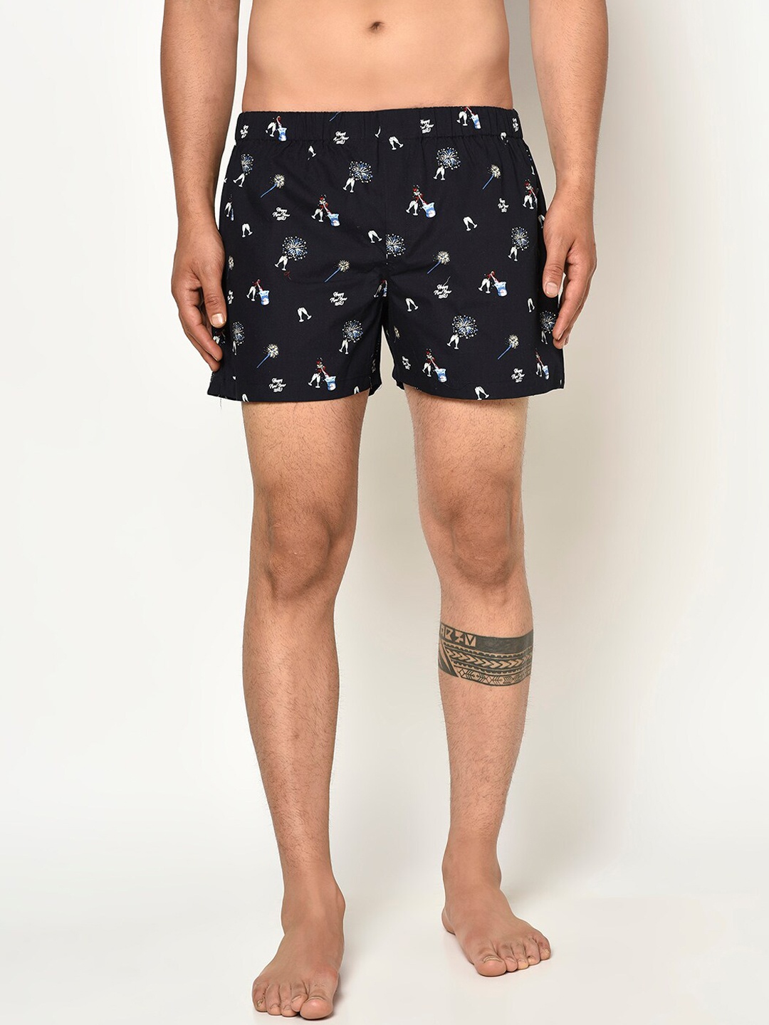 

GLITO Men Printed Pure Cotton Boxers BXR#07-S, Black