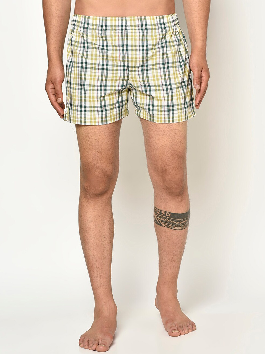 

GLITO Men Checked Pure Cotton Boxers BXR#04-S, Yellow