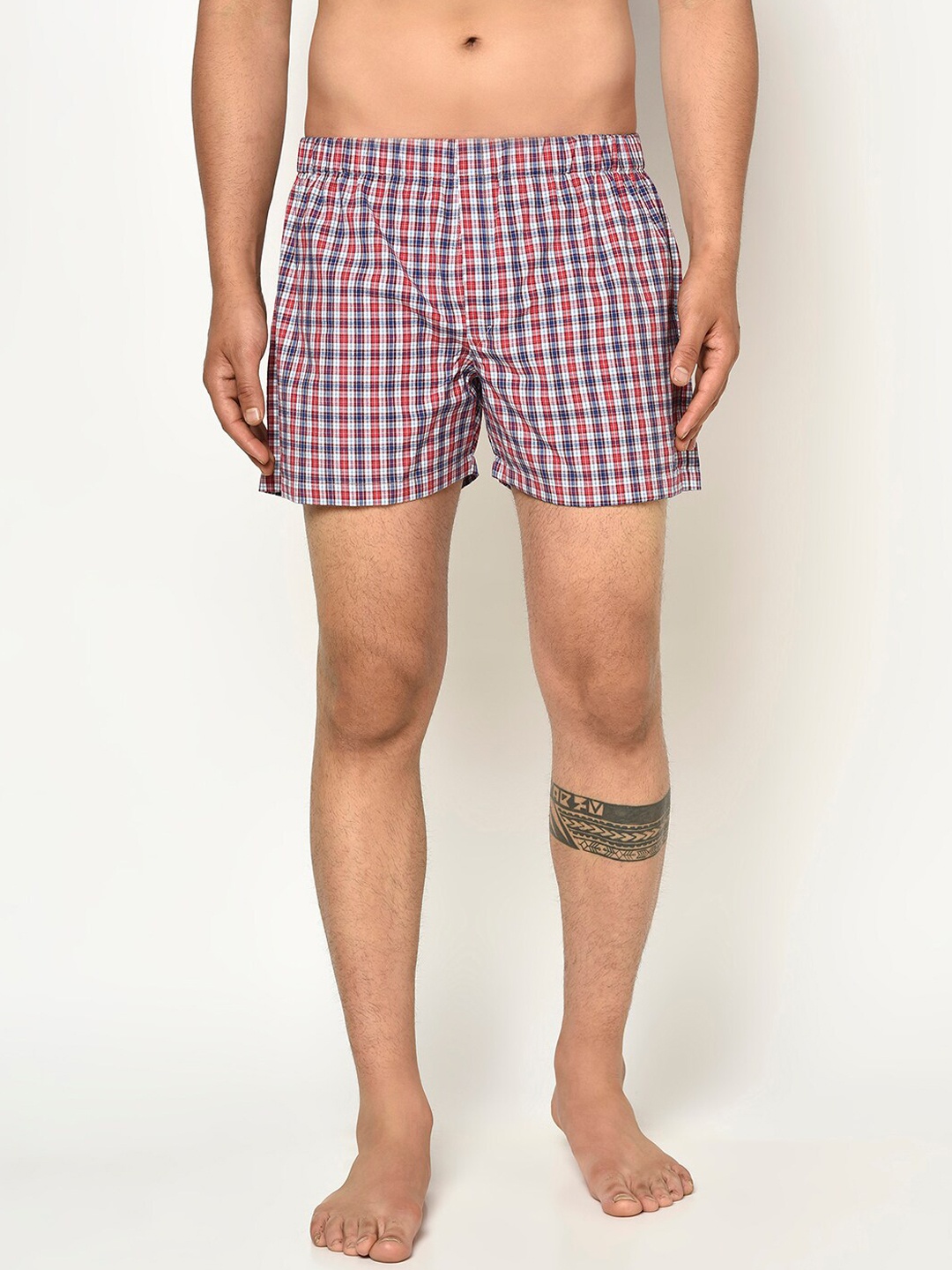 GLITO Men Checked Pure Cotton Boxers BXR#13-S, White