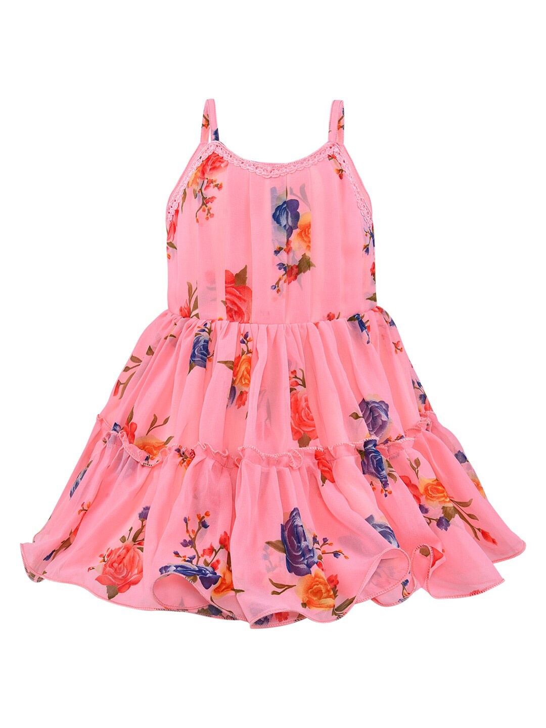 Wish Karo Girls Floral Printed Georgette Fit & Flare Dress, Peach