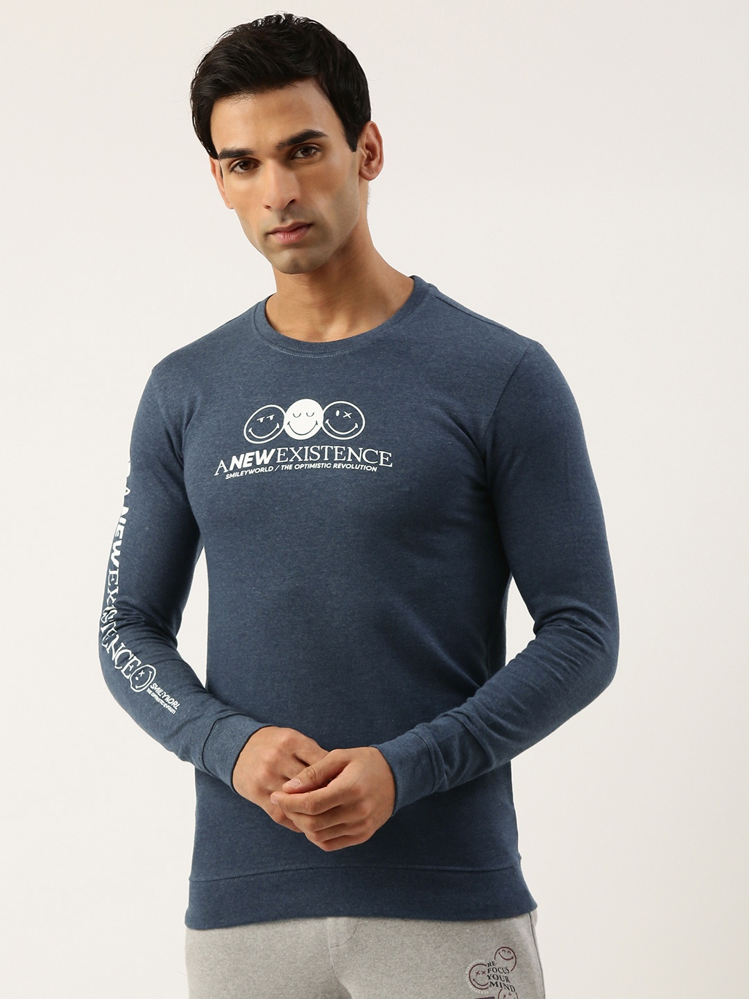 

Smiley Men Graphic Printed Sweatshirt, Navy blue