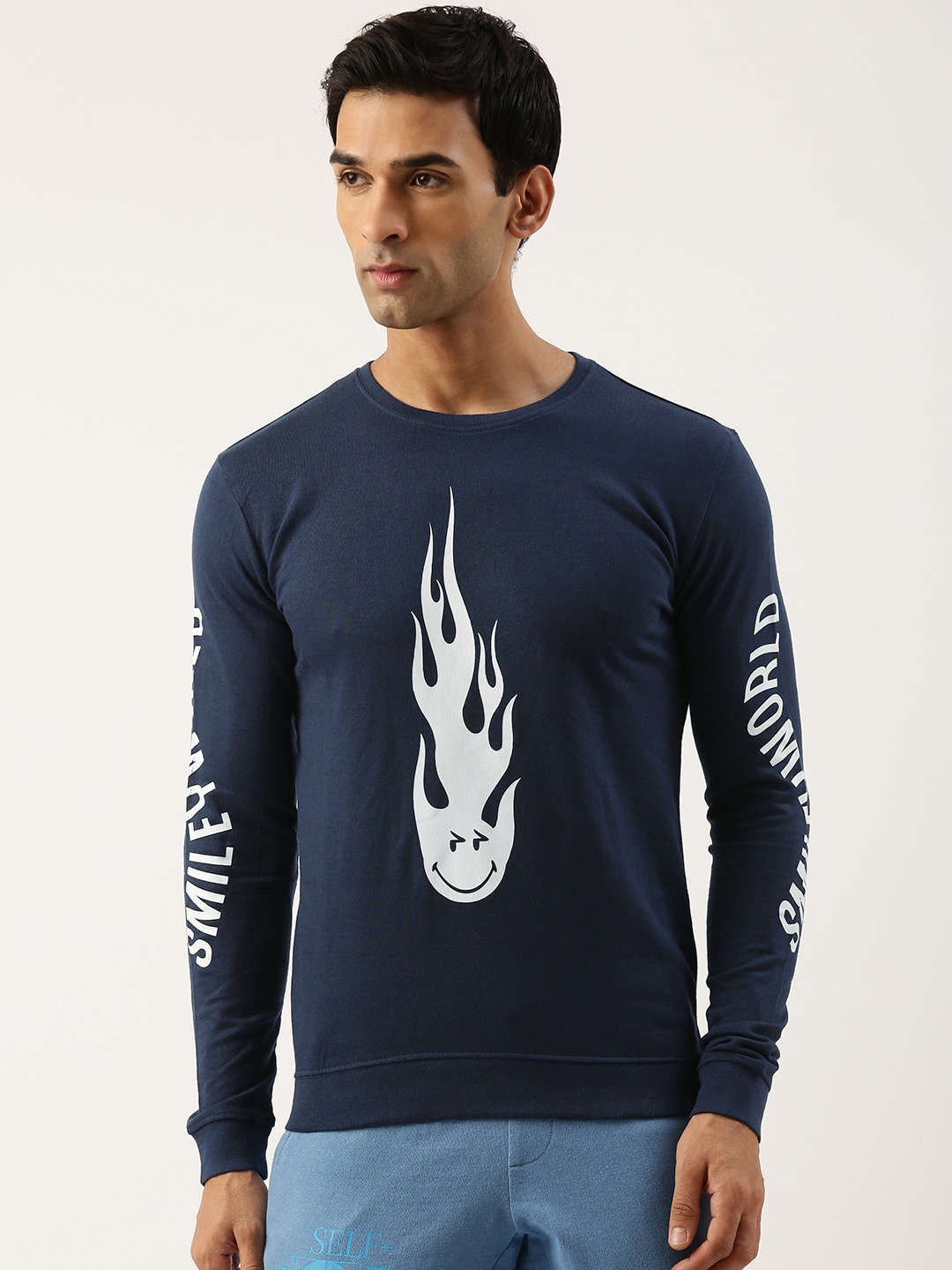

Smiley Men Graphic Printed Sweatshirt, Navy blue