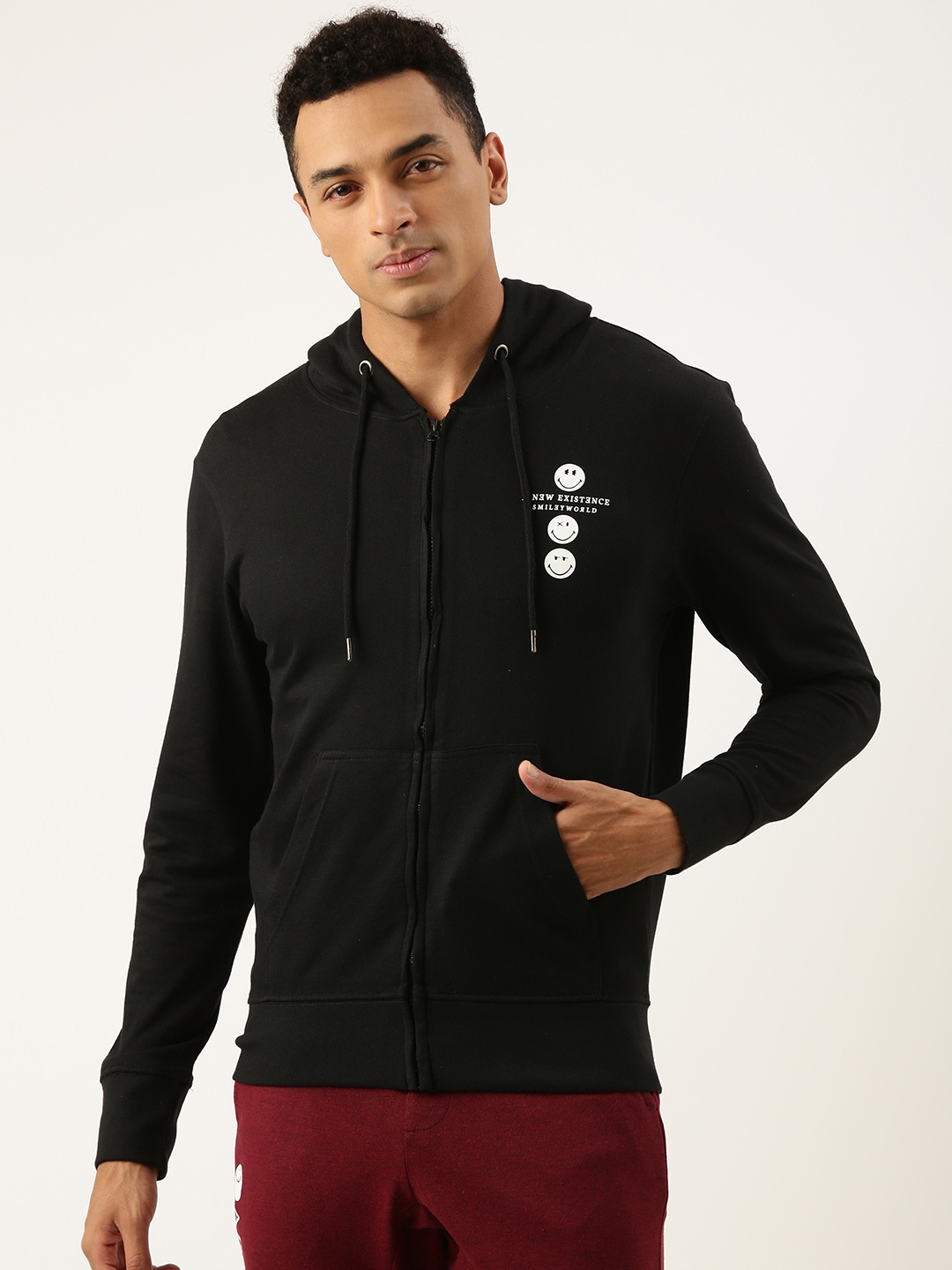 

Smiley Men Graphic Printed Hooded Sweatshirt, Black