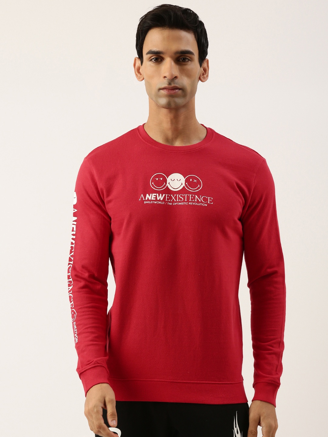 

Smiley Men Graphic Printed Sweatshirt, Red