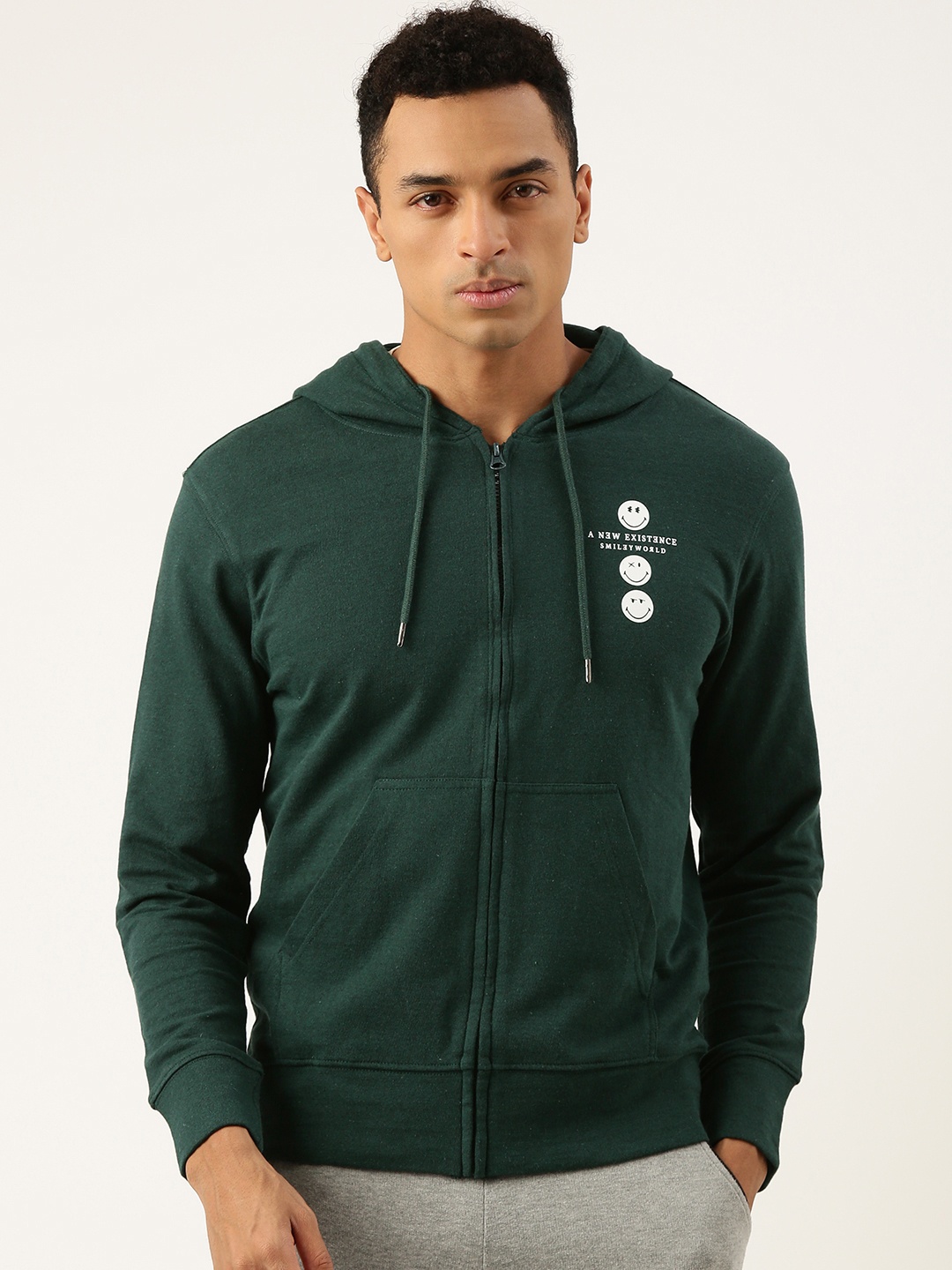 

Smiley Men Graphic Printed Hooded Sweatshirt, Green
