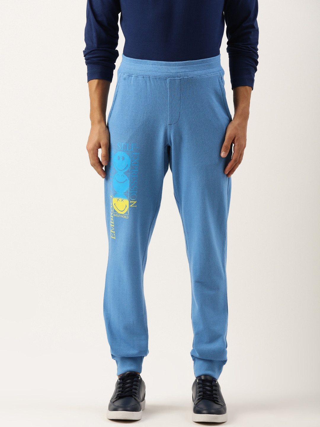 

Smiley Men Graphic Printed Joggers, Blue