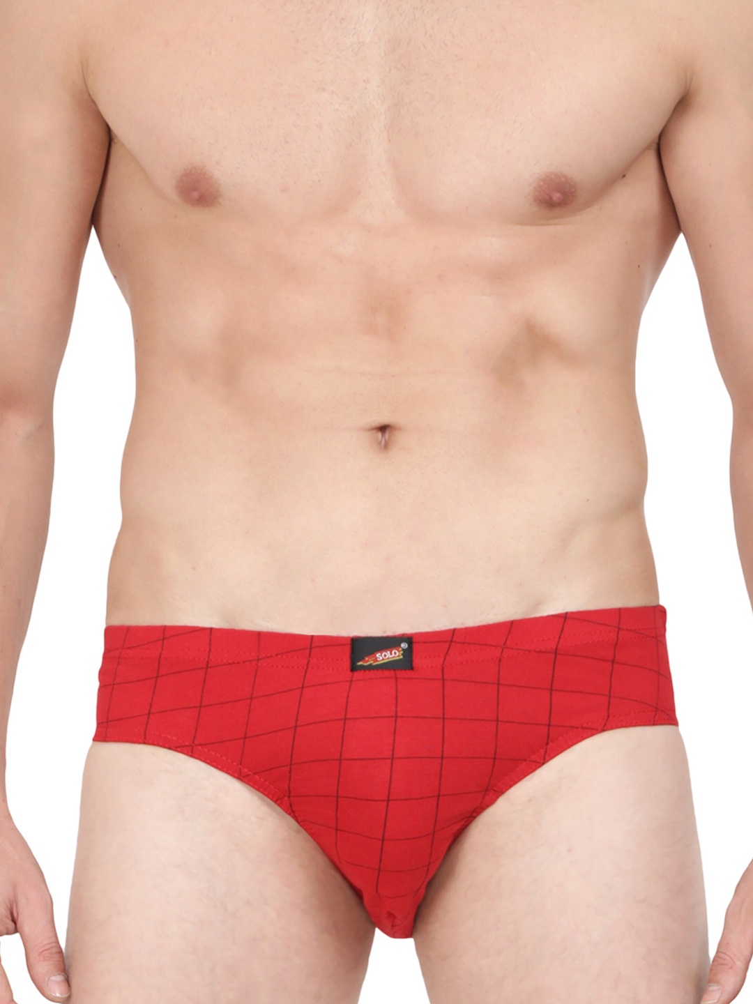 

SOLO Men Checked Pure Cotton Basic Briefs, Red
