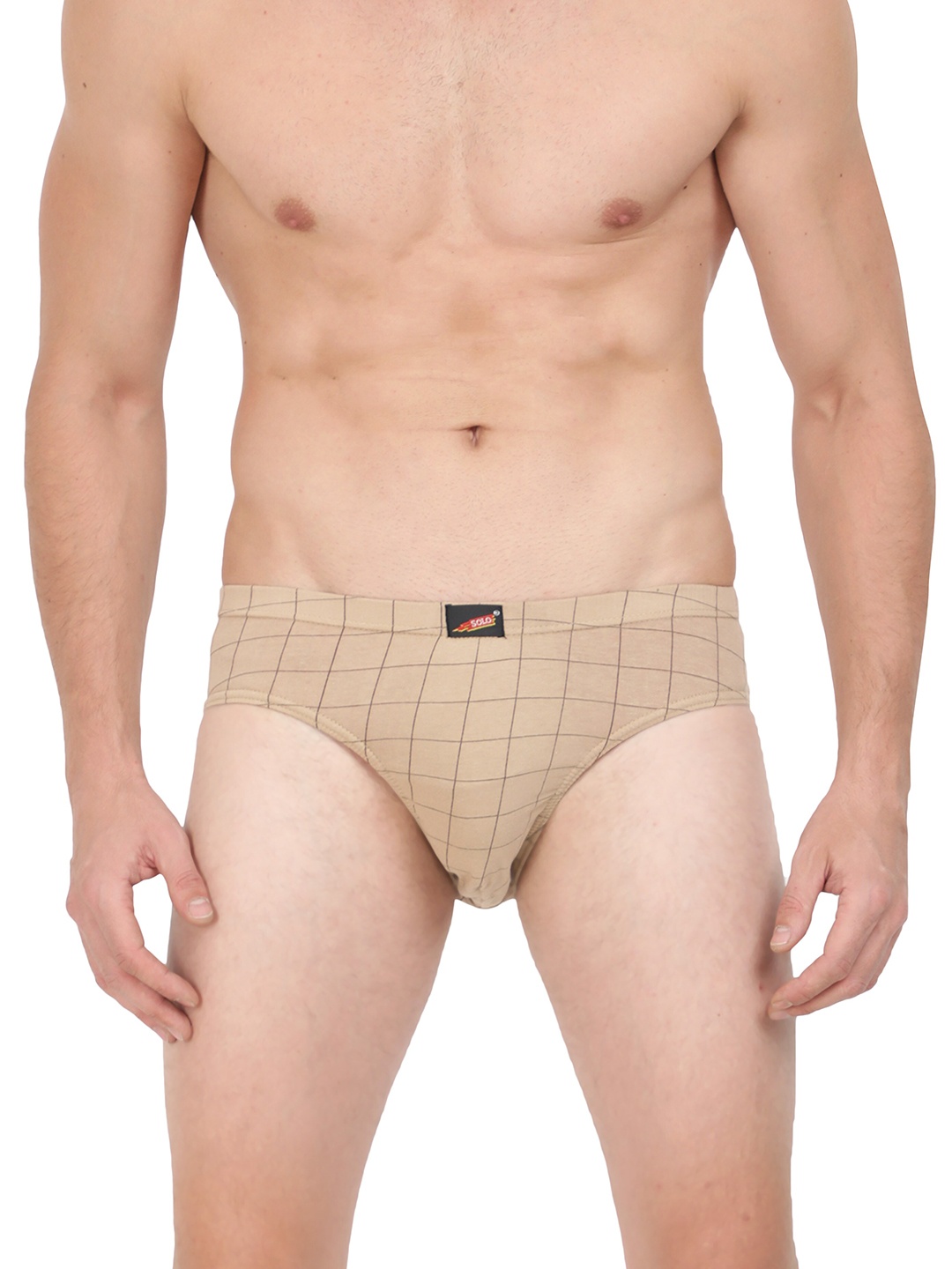 

SOLO Men Pure Cotton Checked Ribbed Briefs CIE-Camel-75, Beige