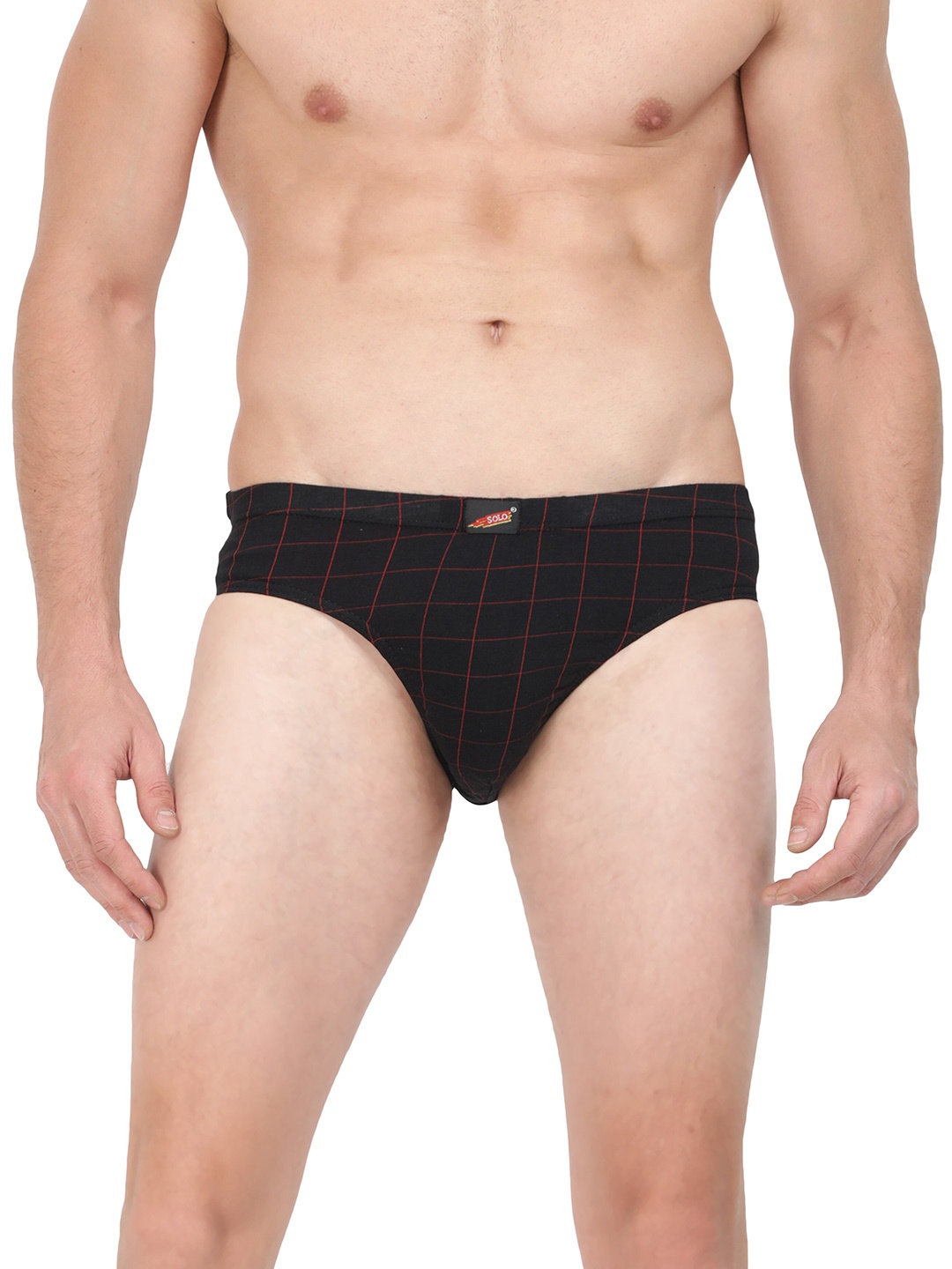 SOLO Men Cotton Checked Basic Brief CIE-BK-75, Black