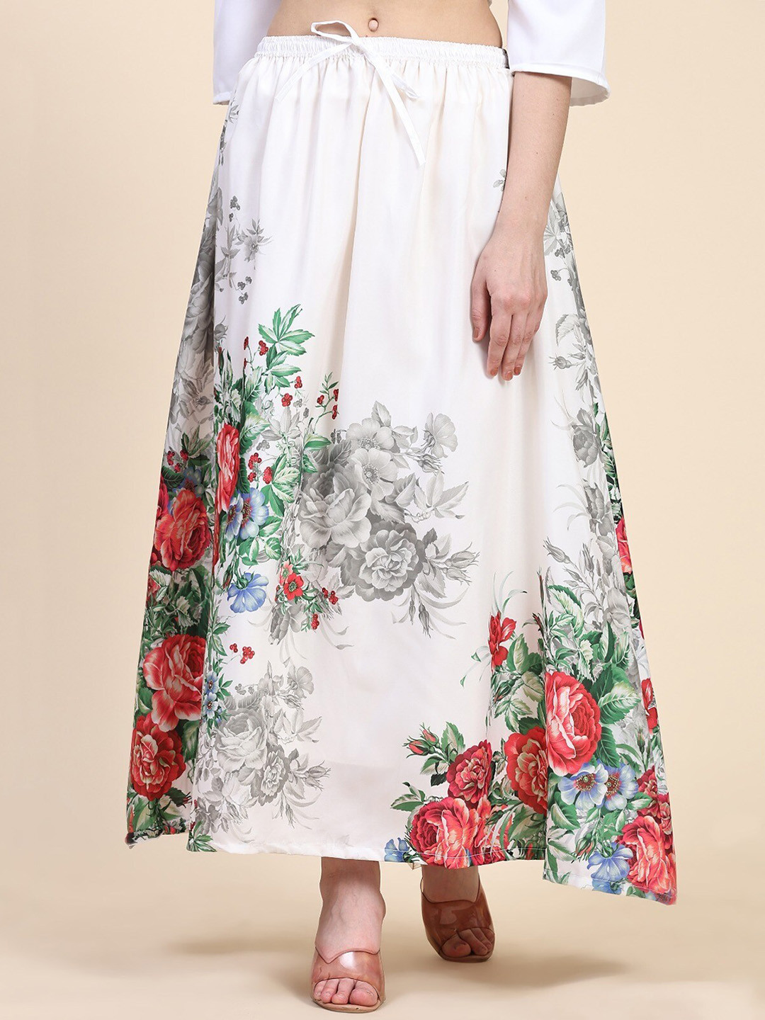 

Rudra Fashion Floral Printed Flared Maxi Skirt, White