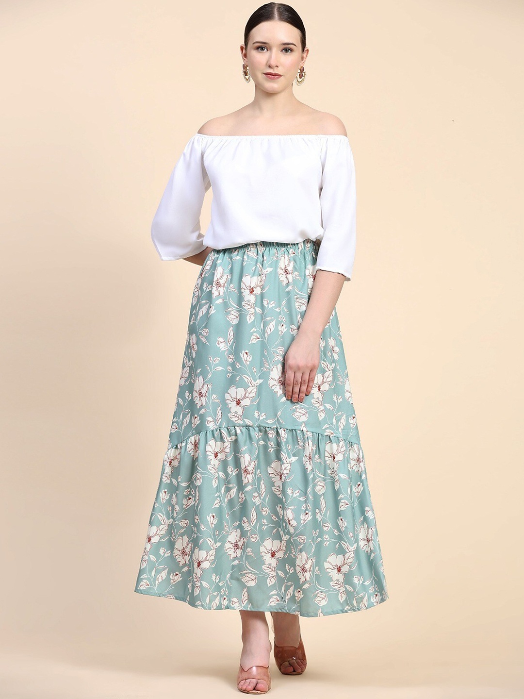 

Rudra Fashion Floral Printed A-Line Maxi Skirts, Sea green