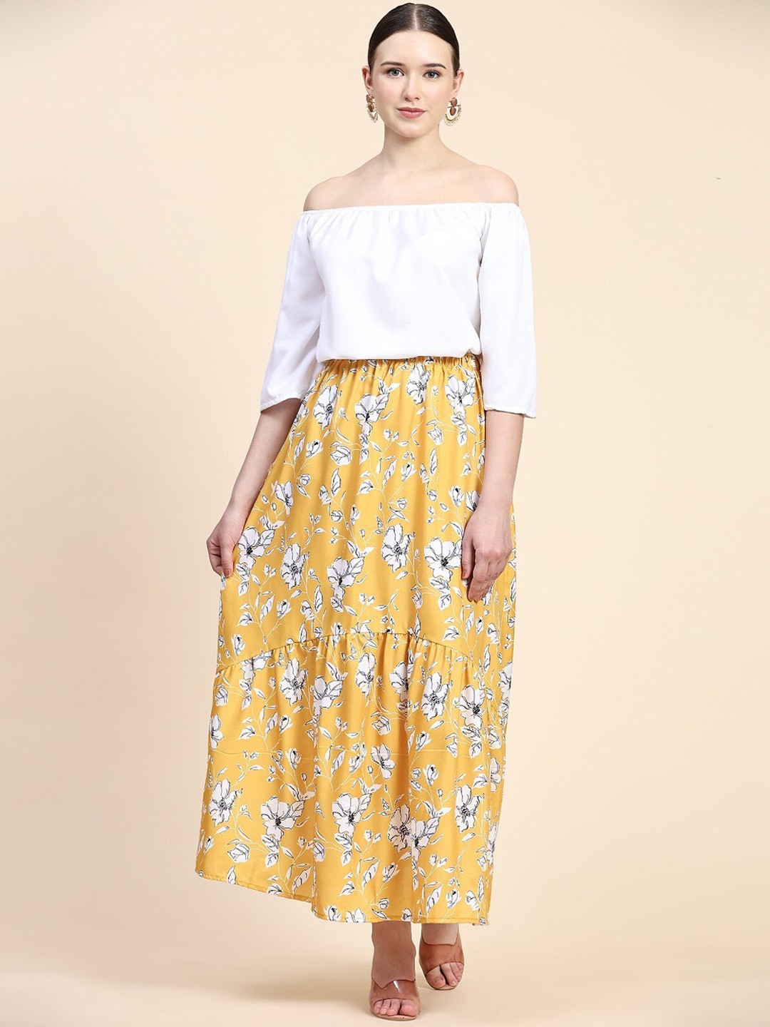 

Rudra Fashion Floral Printed A-Line Maxi Skirts, Yellow