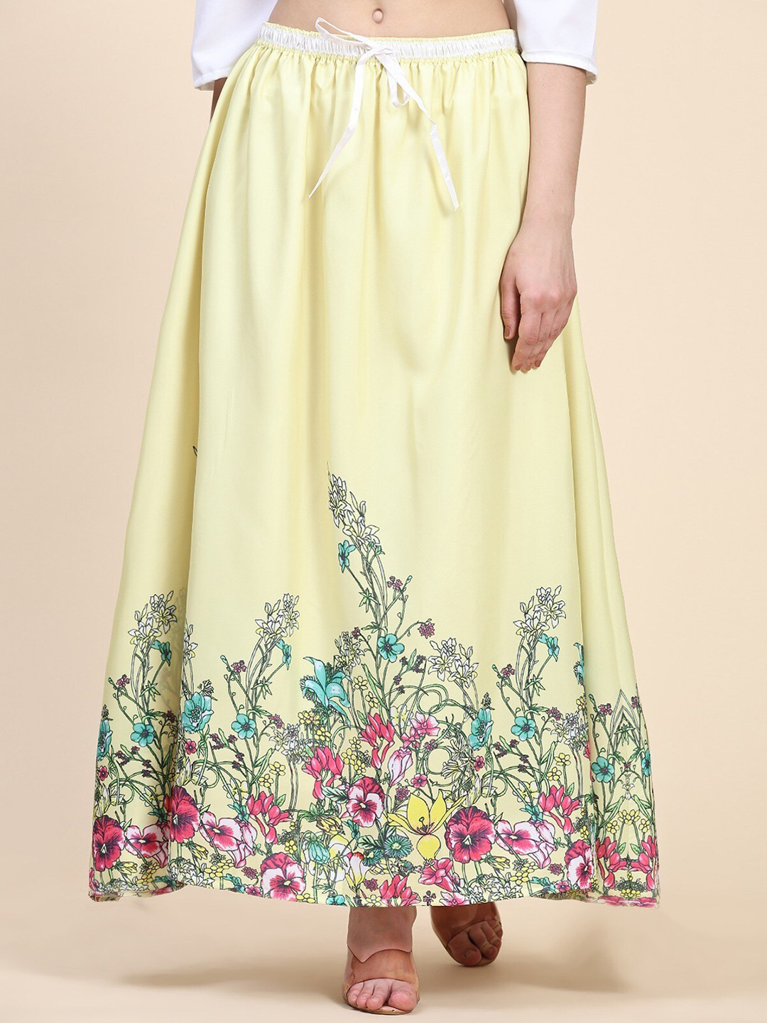 

Rudra Fashion Floral Printed Flared Maxi Skirt, Yellow