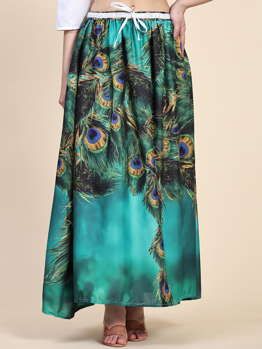 

Rudra Fashion Feathers Graphic Printed Flared Maxi Skirts, Green