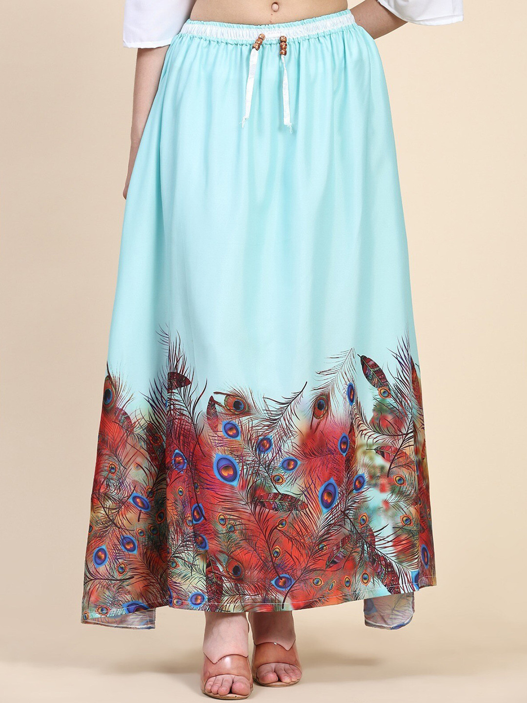 

Rudra Fashion Feathers Graphic Printed Flared Maxi Skirts, Blue