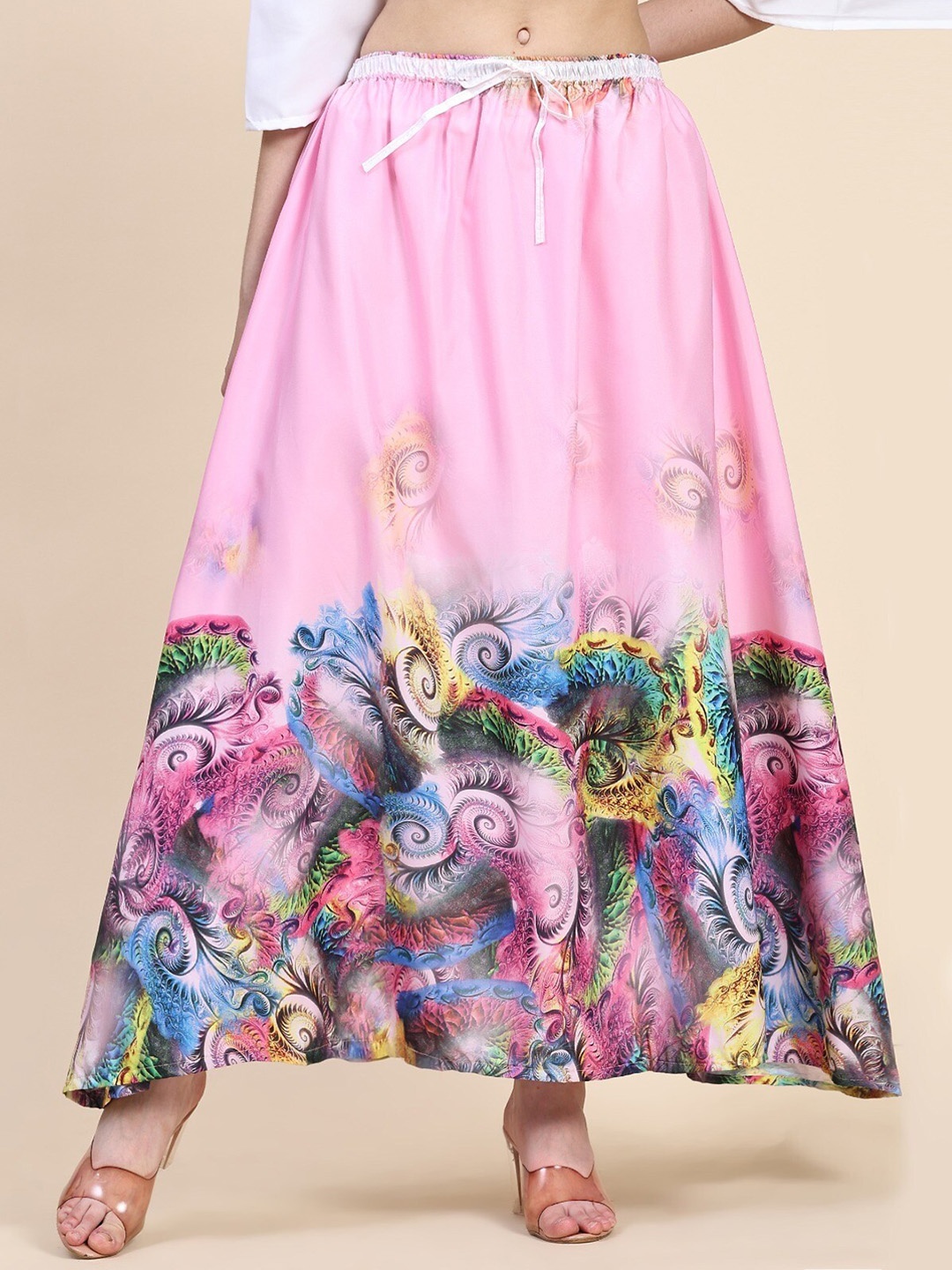 

Rudra Fashion Abstract Printed Flared Maxi Skirts, Pink