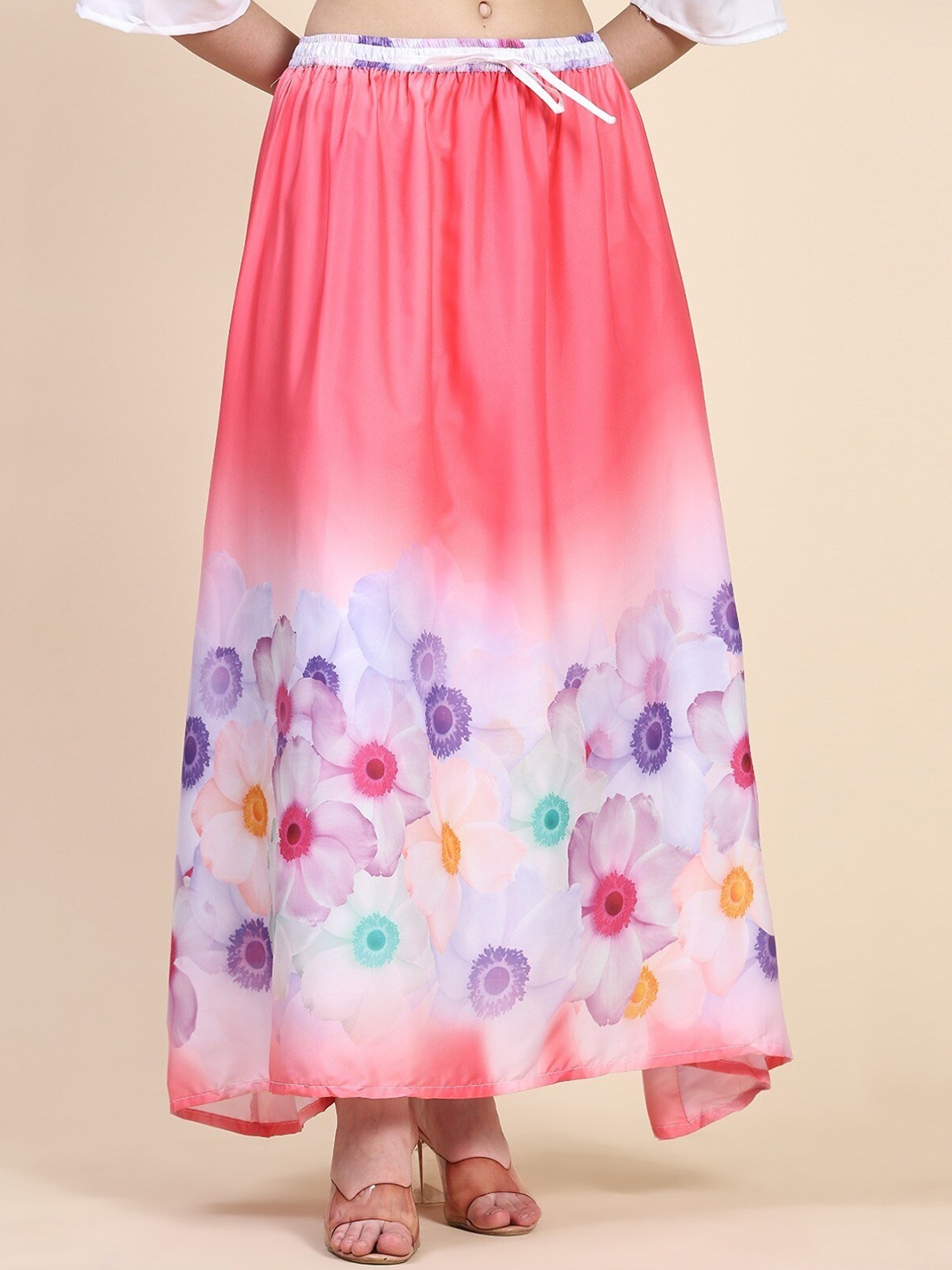 

Rudra Fashion Floral Printed Flared Maxi Skirts, Pink