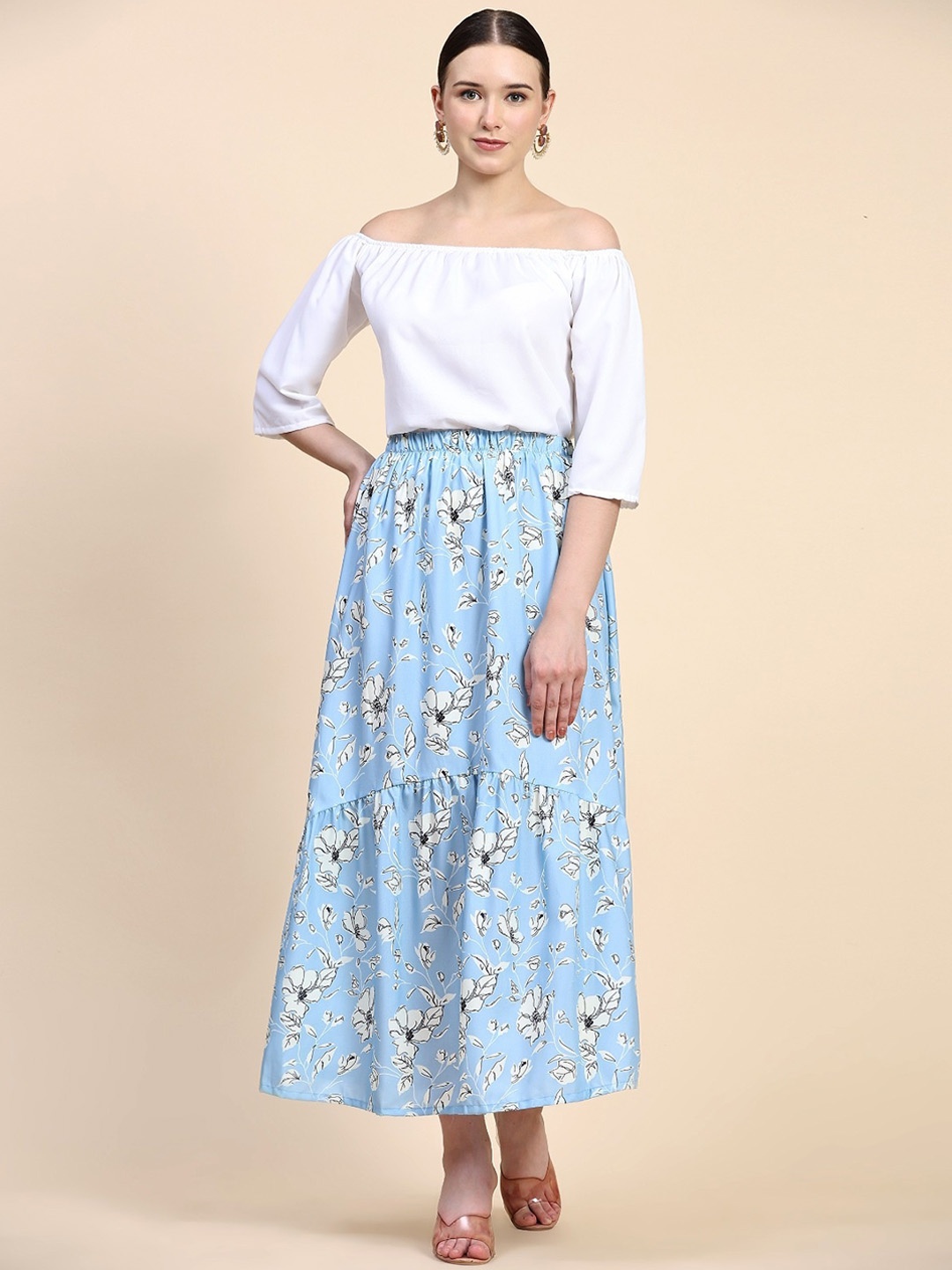 

Rudra Fashion Floral Printed A-Line Maxi Skirts, Blue
