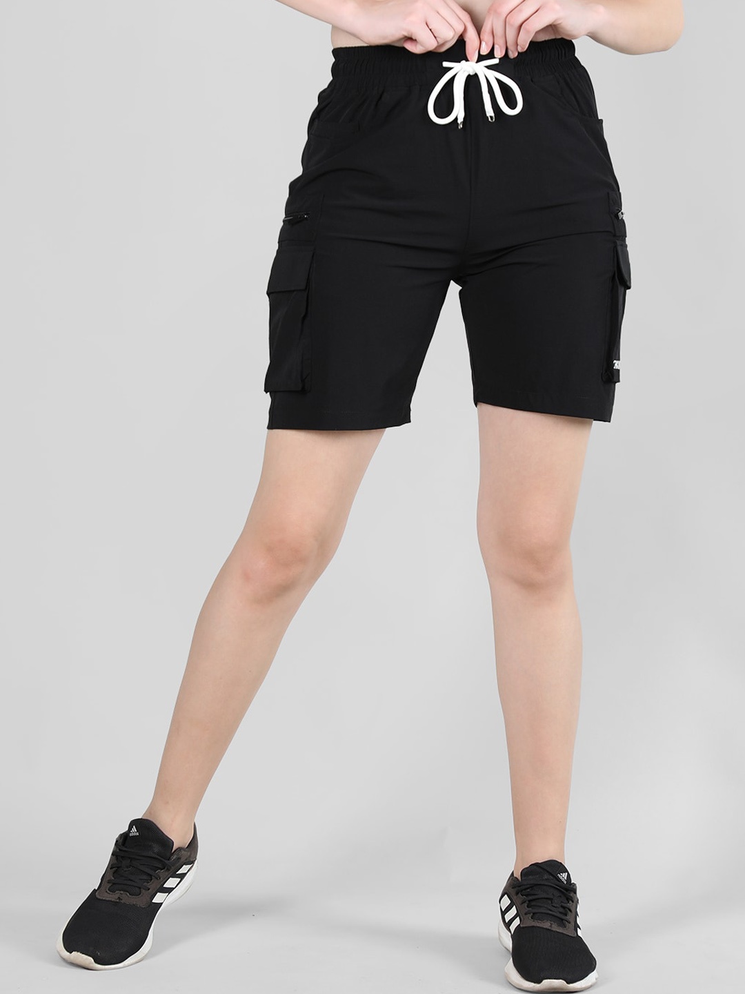 CHKOKKO Women Regular Fit Sports Cargo Shorts, Black