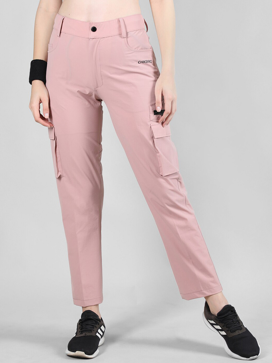 

CHKOKKO Women Mid-Rise Regular Fit Cargos Trousers, Pink
