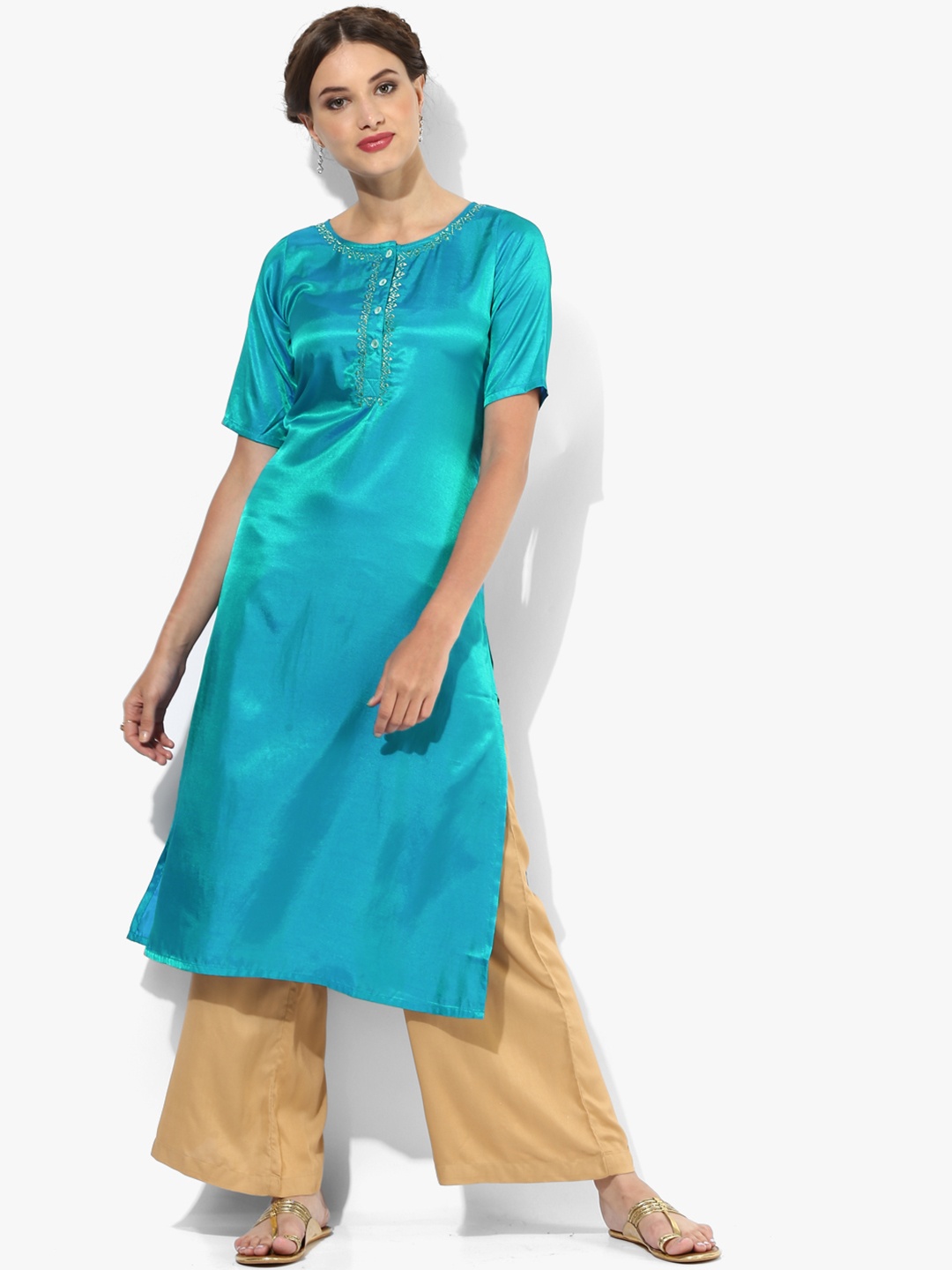 

Sangria Women Sea Green & Blue Embroidered Straight Kurta