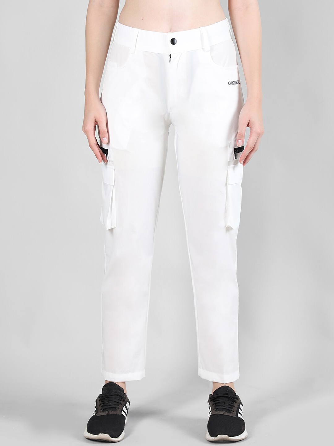 CHKOKKO Mid-Rise Regular Fit Cargo Trousers, White