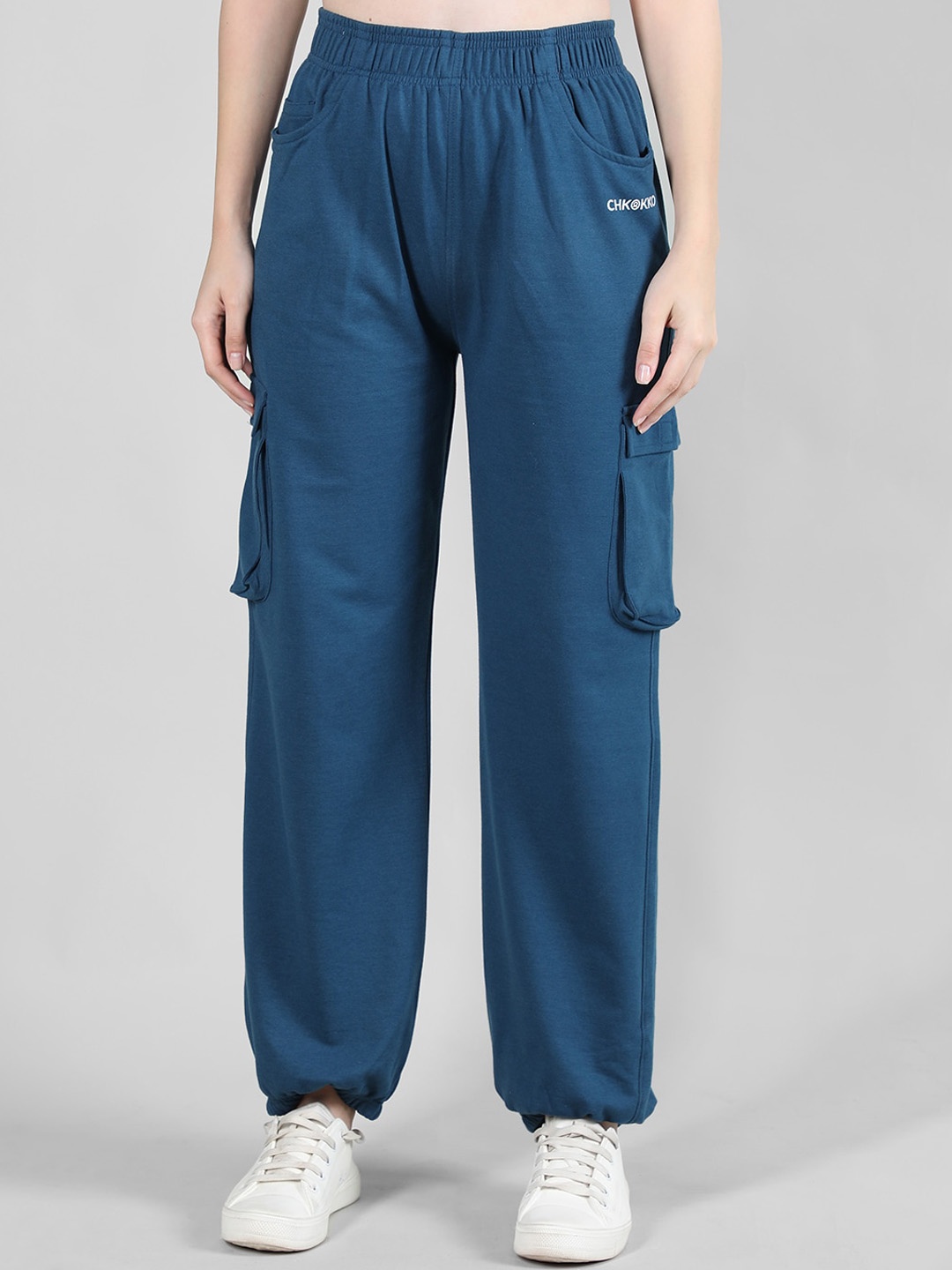 

CHKOKKO Women Relaxed-Fit Mid-Rise Cotton Joggers, Teal