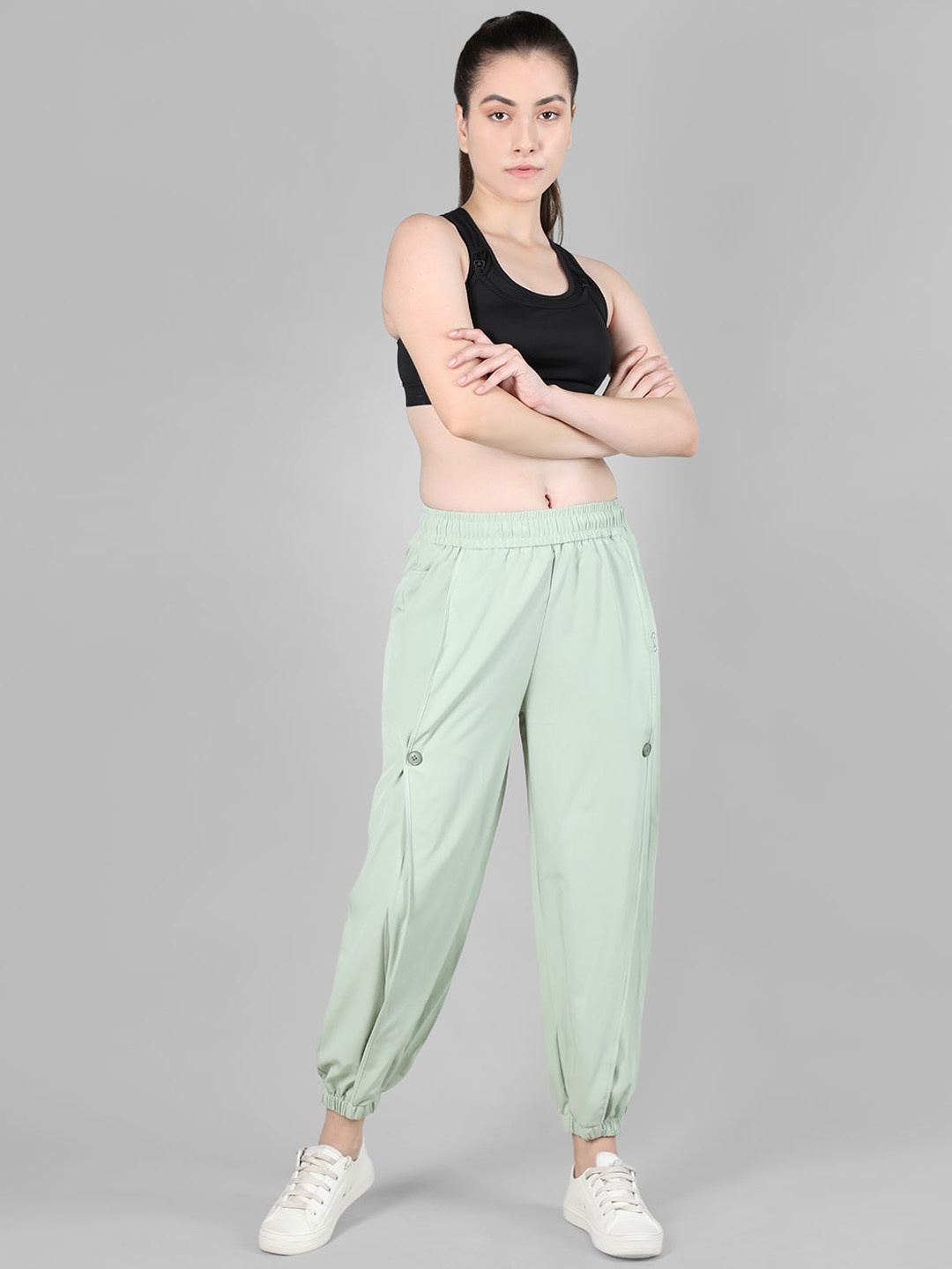 

CHKOKKO Women Mid-Rise Sports Joggers, Green