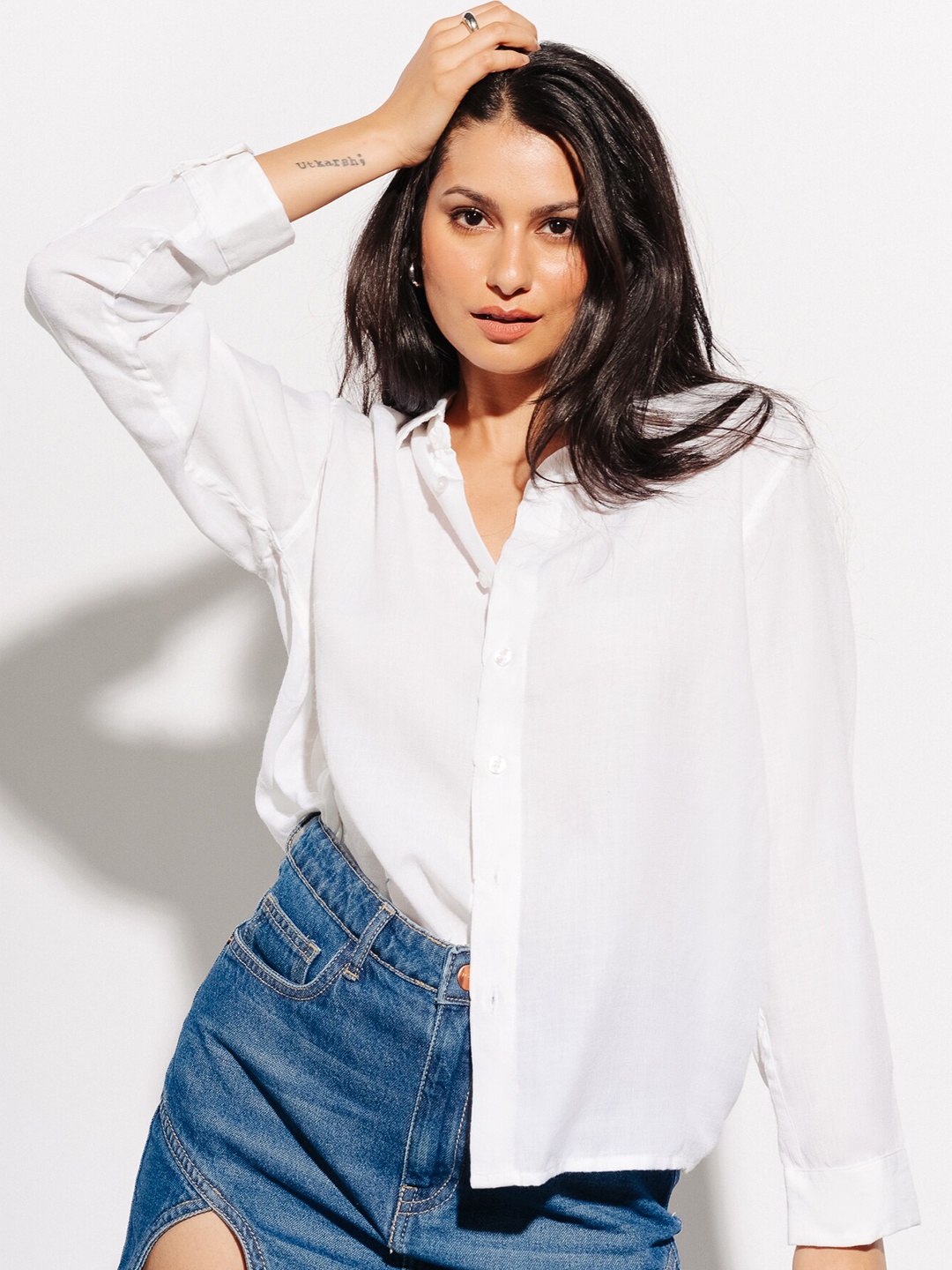 

FREAKINS White Linen Casual Shirt