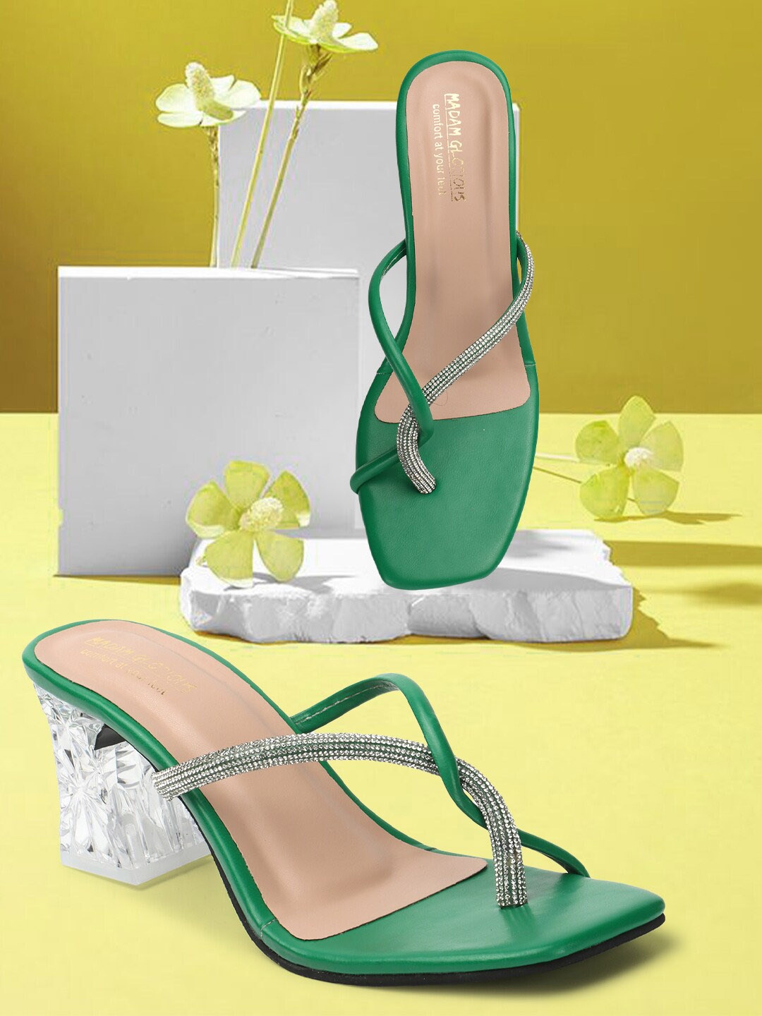 

madam glorious Embellished Block Heels, Green