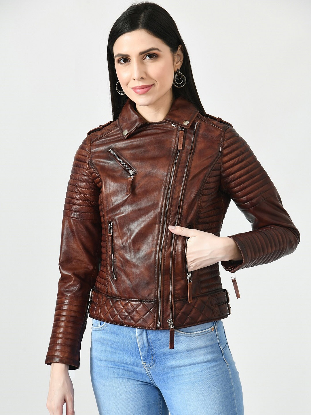 

TBOJ Lapel Collar Lightweight Crop Leather Jacket, Tan